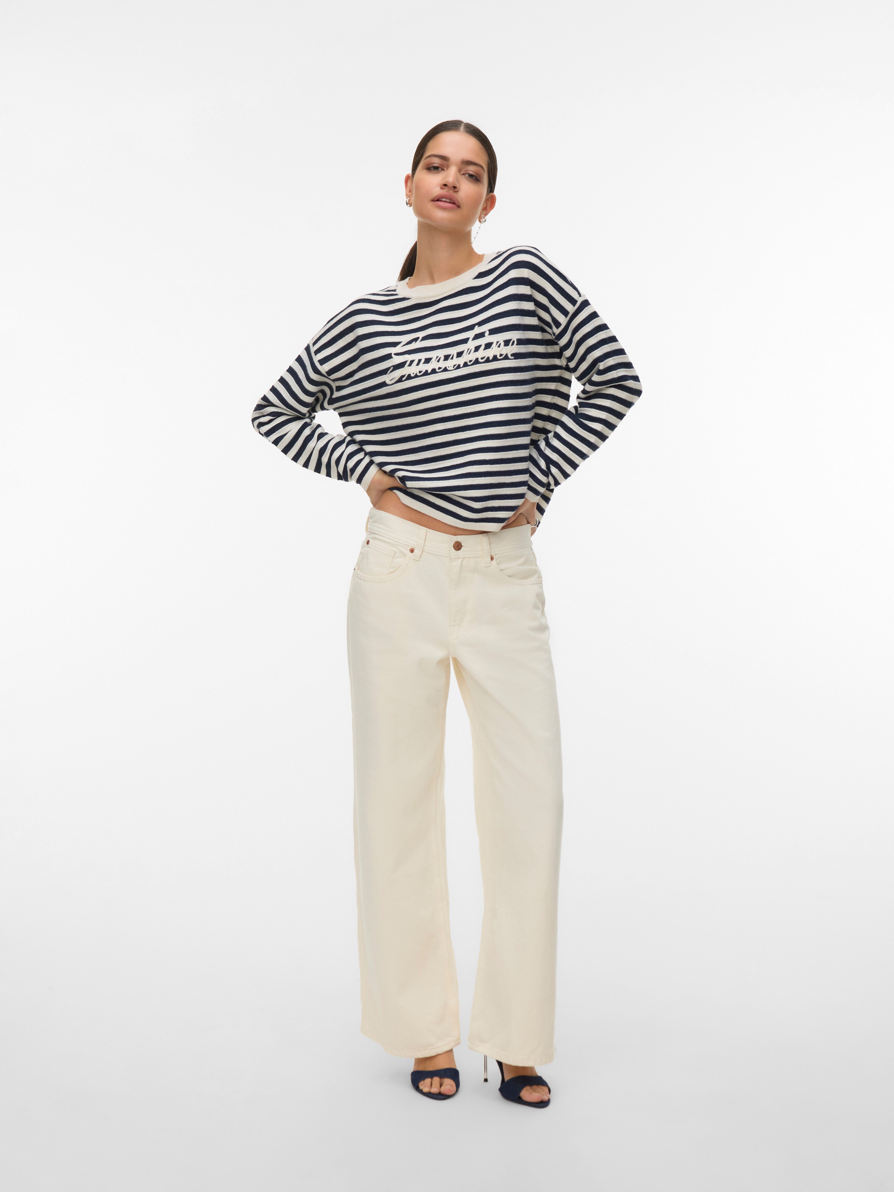 Vero Moda Strickpullover VMAPPLE LS O-NECK PULLOVER BOO mit trendigem "Sunshine" Schriftzug