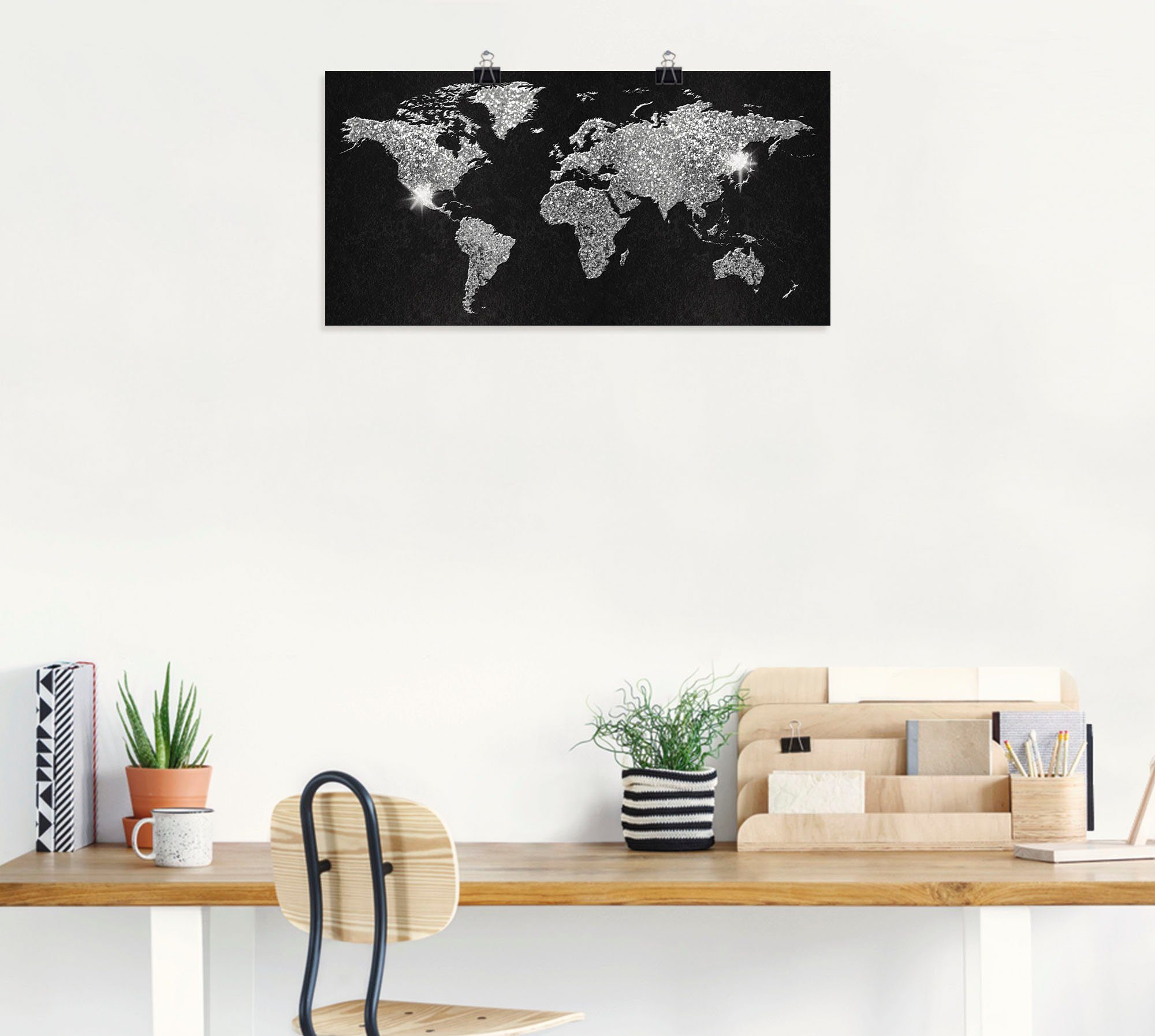 Artland Wandbild Weltkarte Glitzer, Land- & Weltkarten (1 St), als Alubild, Leinwandbild, Poster in verschied. Größen