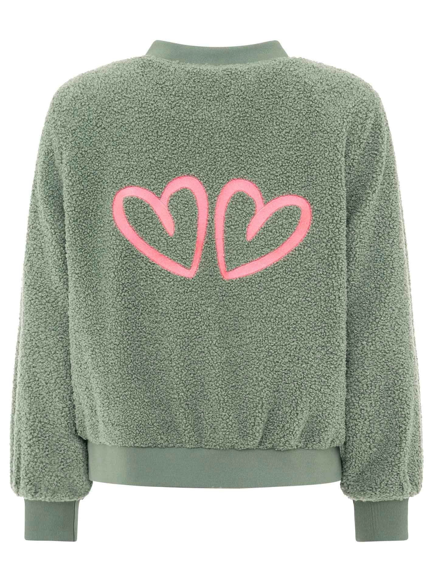 Zwillingsherz Bomberjacke Teddy Bomberjacke "Smile / Good Vibes" Seitliche günstig online kaufen