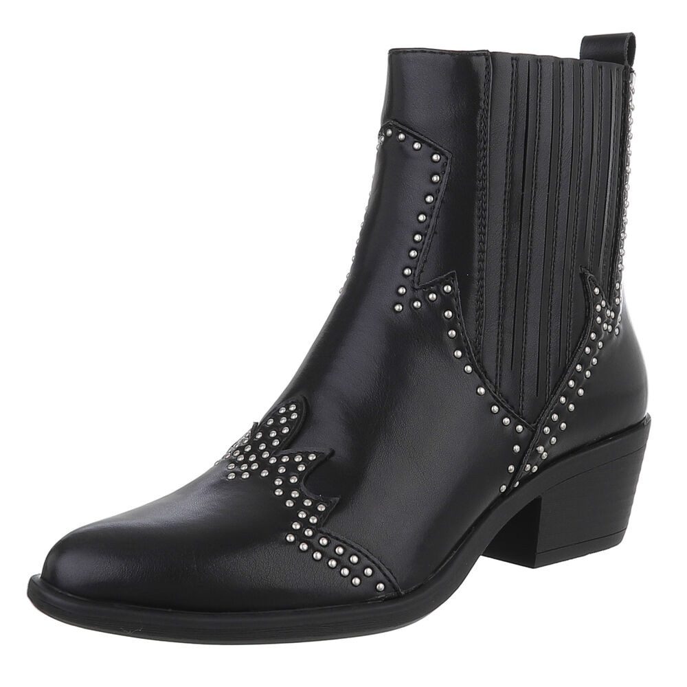 Ital-Design Eleganter Ankle-Boot mit dekorativen Details und mittelhohem Absatz Westernstiefelette (90471332) Blockabsatz Полусапожки in Schwarz