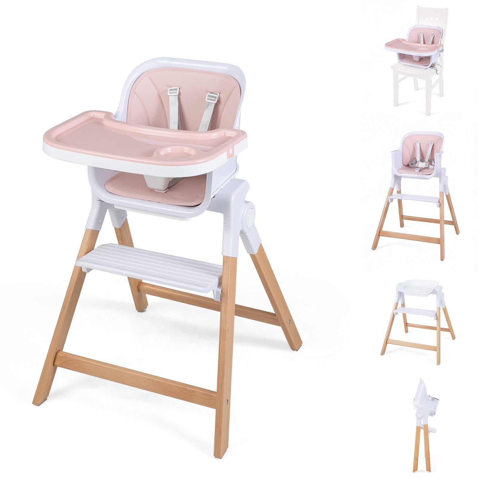 COSTWAY Hochstuhl, Kinderhochstuhl, Babystuhl klappbar, mit Fußstütze