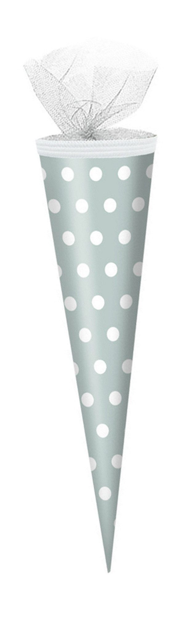 Verpackungsmittel GmbH Markneukirchen Schultüte Schultüte / Zuckertüte / 50cm / rund / Farbe: grau mit weiße Punkte