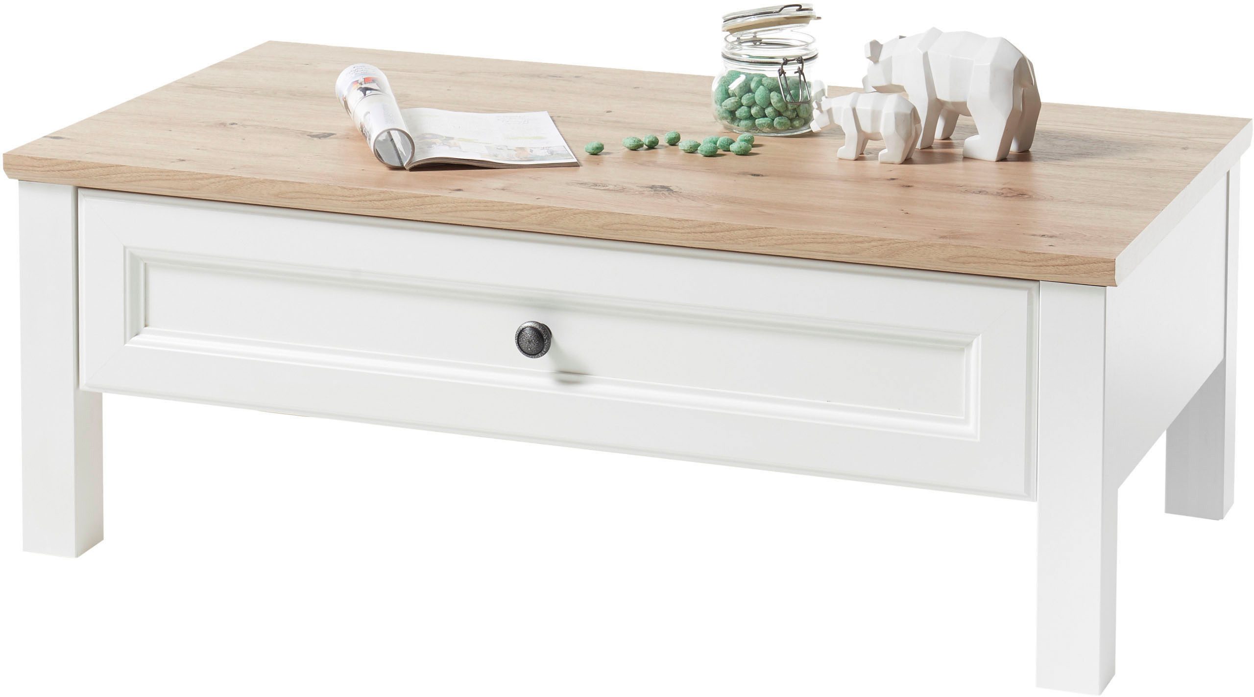 Stolkom Sp.z.o.o. Couchtisch Toskana, TOPSELLER! (Couchtisch, Wohnzimmertisch, OTTOs Choice), Landhausstil weiß, Tisch mit 1 Schubkasten