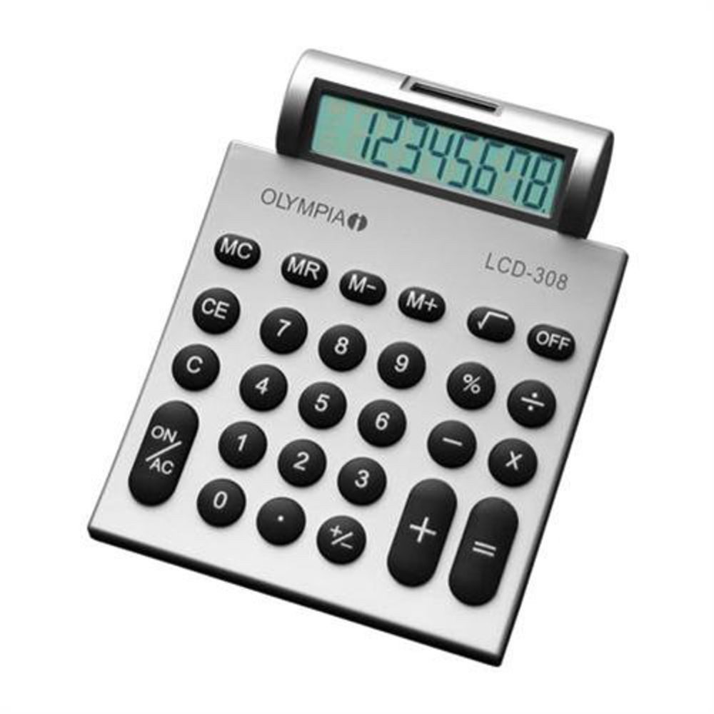 Olympia Taschenrechner LCD-308, Gummitastatur, Dual Power, Rundung, GT, Aufschlagsrechnung