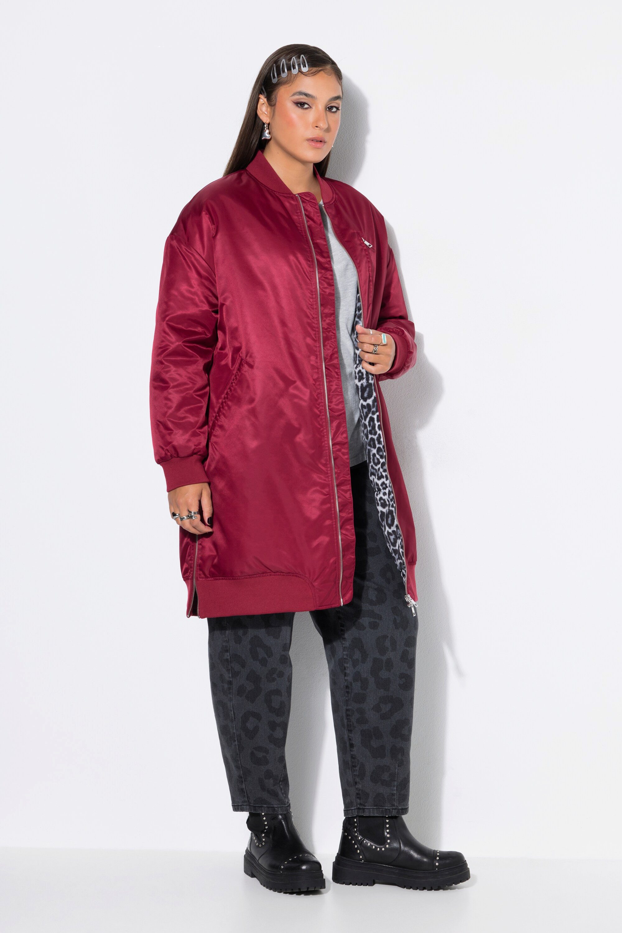 Studio Untold Kurzmantel Blousonmantel O-Shape Leo-Futter