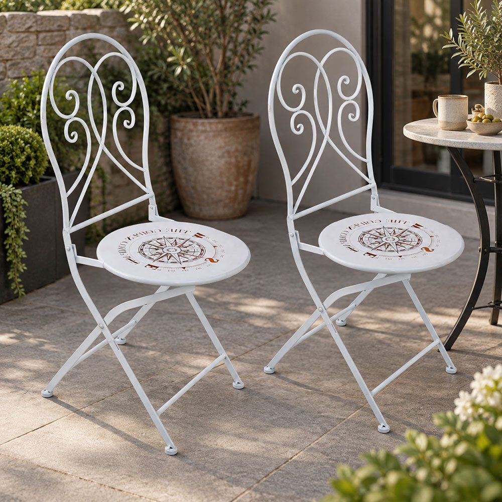 Harms Import Gartentisch, 2er Set Balkonstuhl klappbar Klappstuhl Gartenstuhl weiß