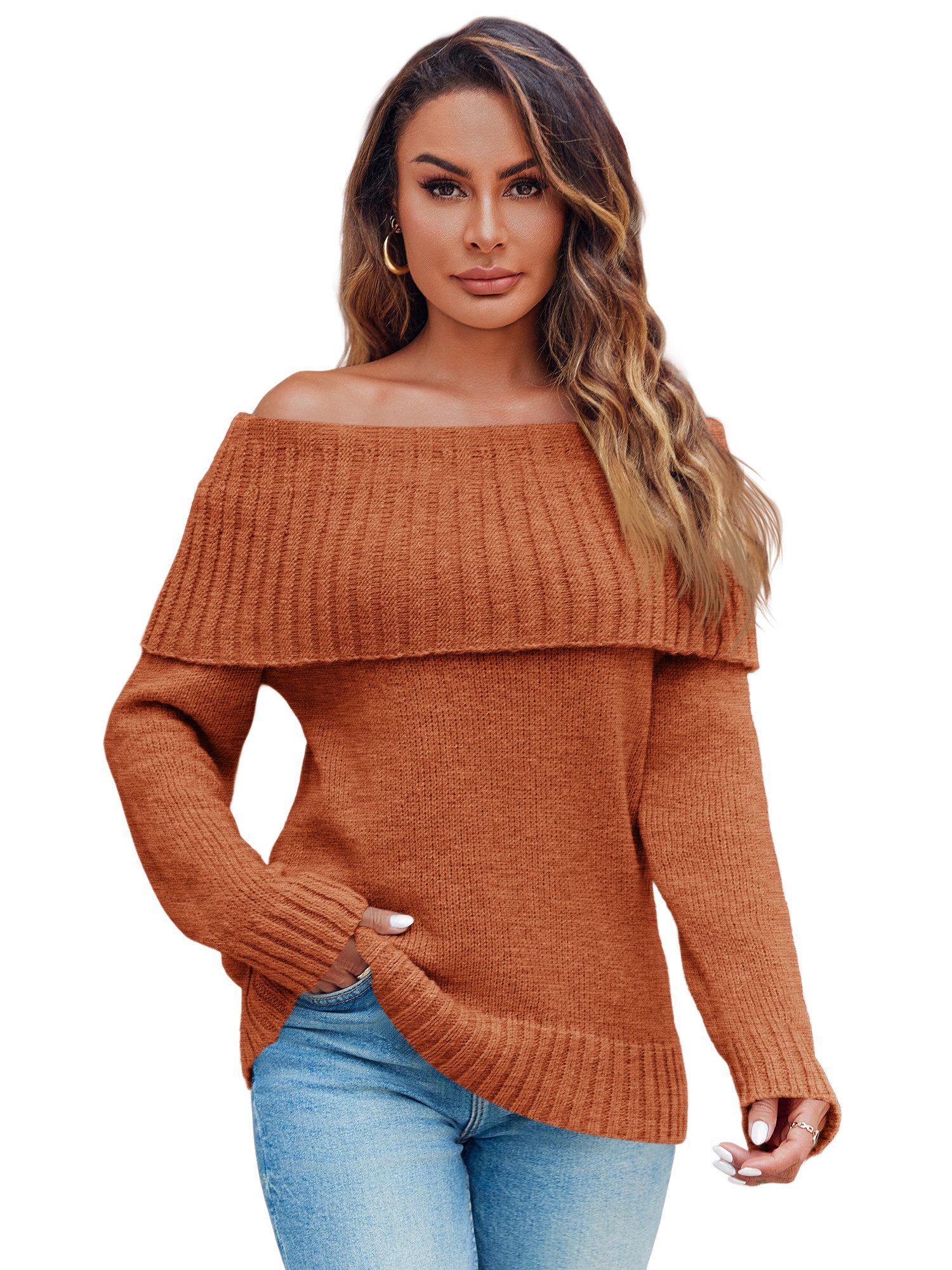 Imily Bela Sweater Damen Oversize Pullover mit schulterfreiem Schnitt (Pack günstig online kaufen