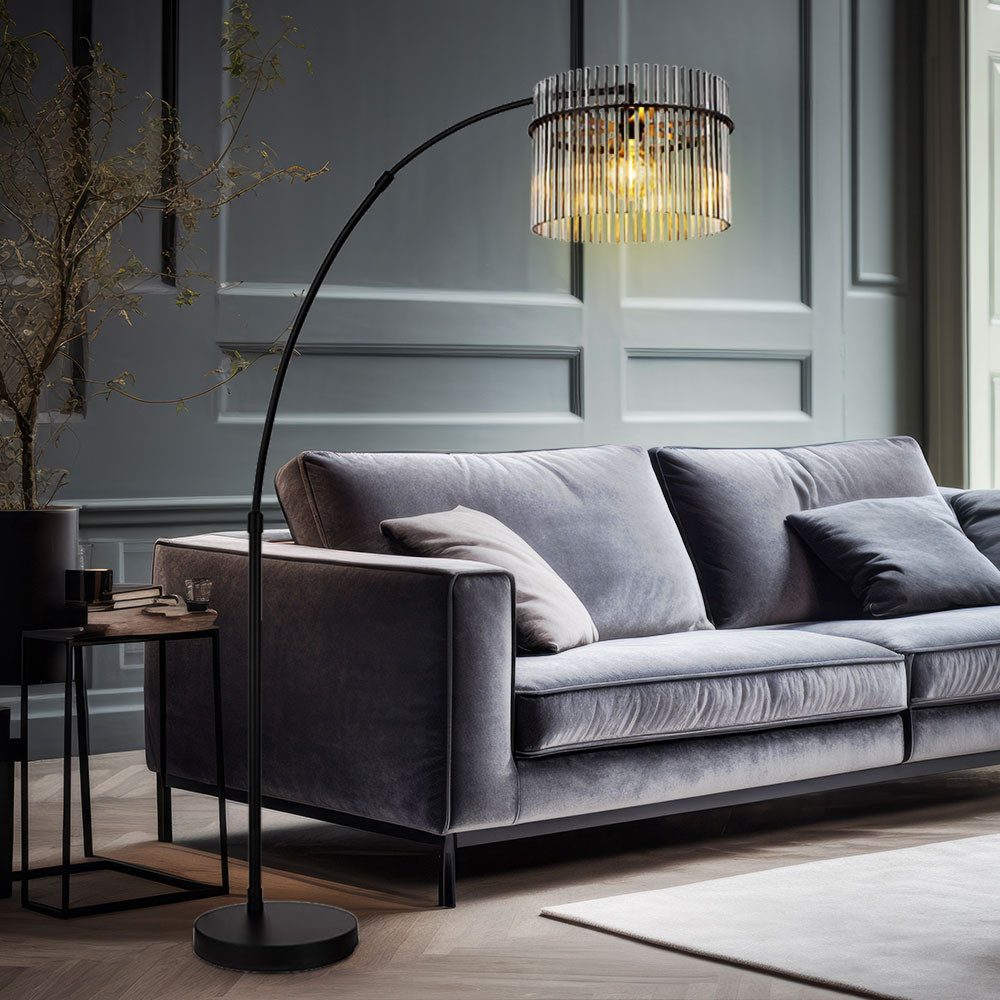GLOBO LIGHTING LED Stehlampe, Leuchtmittel inklusive, Warmweiß, LED Bogenstehleuchte Stehlampe Glas rauch Höhenverstellbar schwarz