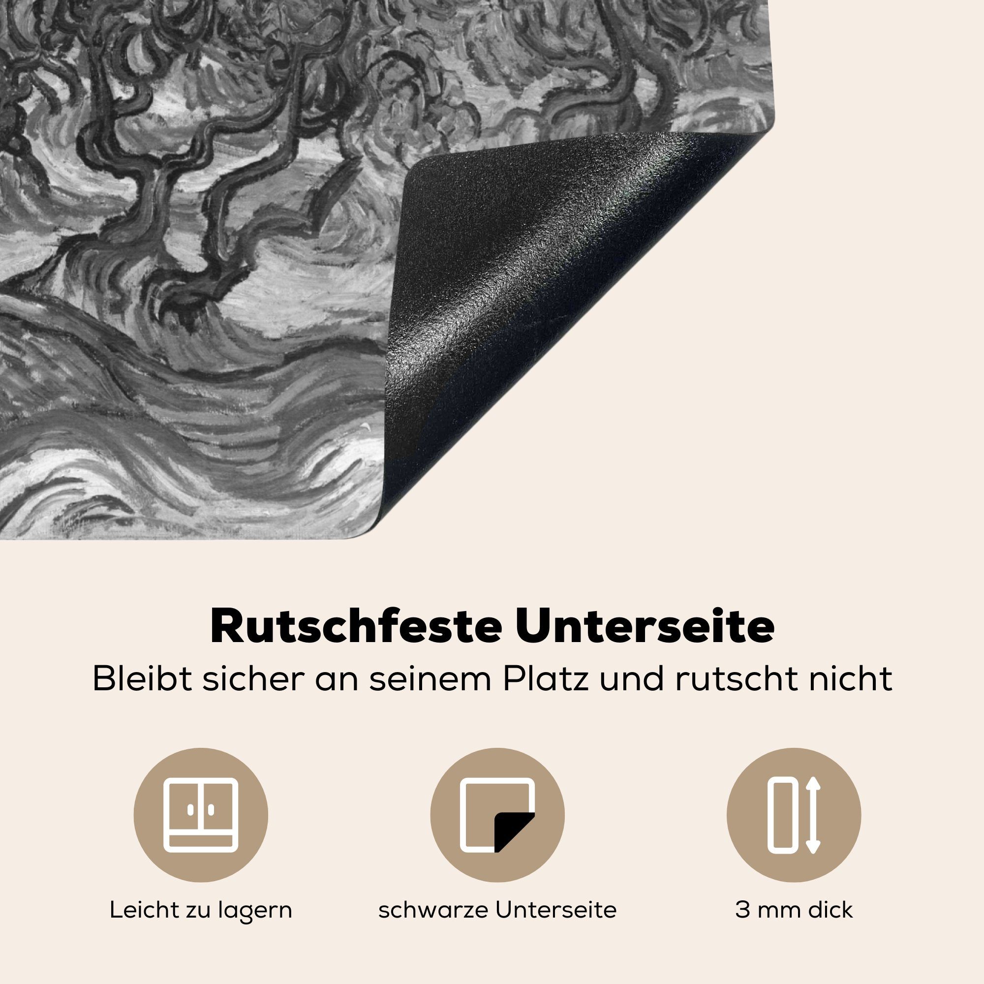 tlg), Gogh Induktionsmatte Vincent MuchoWow Vinyl, Weiß, 59x52 - Schwarz van (1 für die - Ceranfeldabdeckung küche, cm, Herdblende-/Abdeckplatte Olivenbäume -