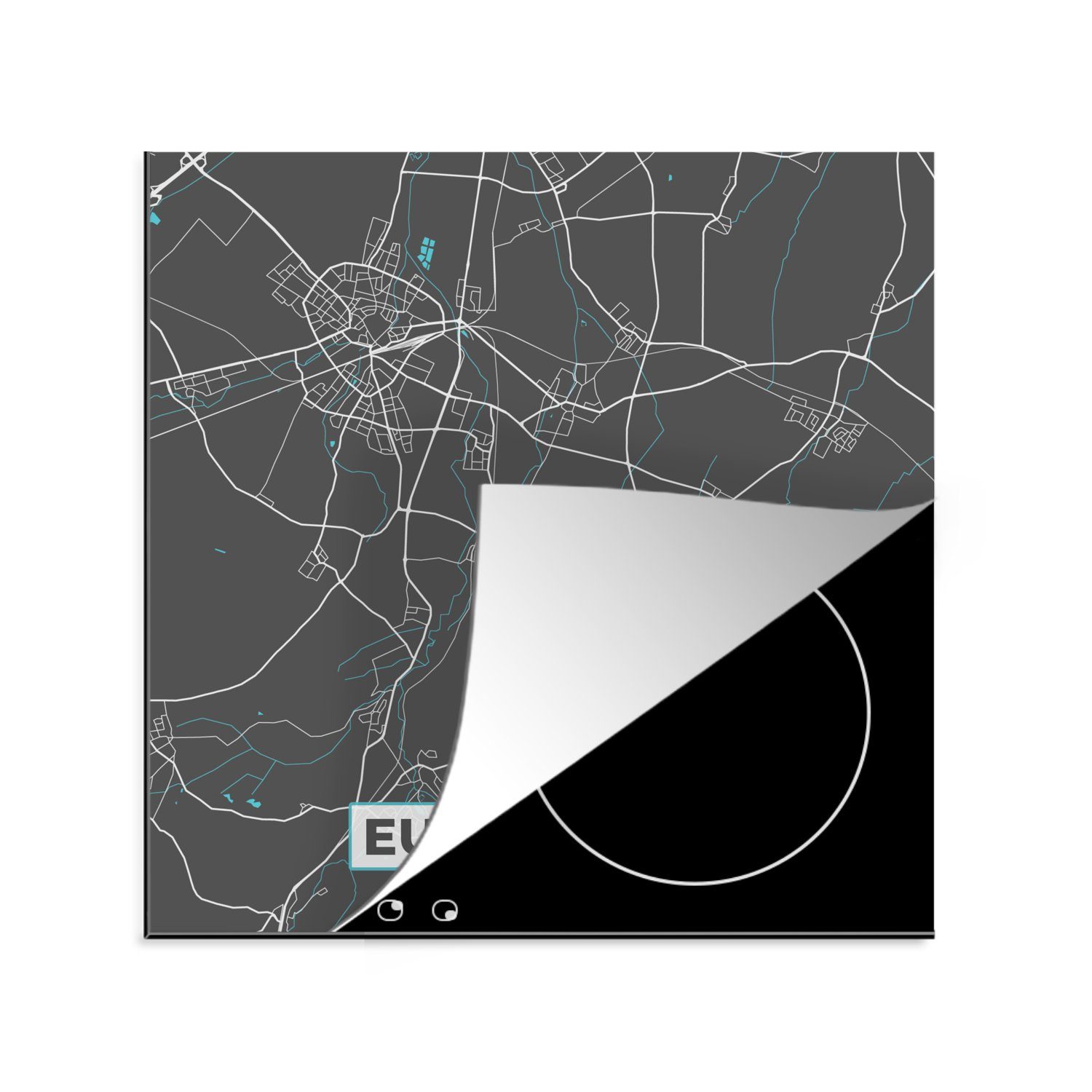 MuchoWow Herdblende-/Abdeckplatte Karte - Euskirchen - Blau - Stadtplan - Deutschland, Vinyl, (1 tlg), 78x78 cm, Ceranfeldabdeckung, Arbeitsplatte für küche