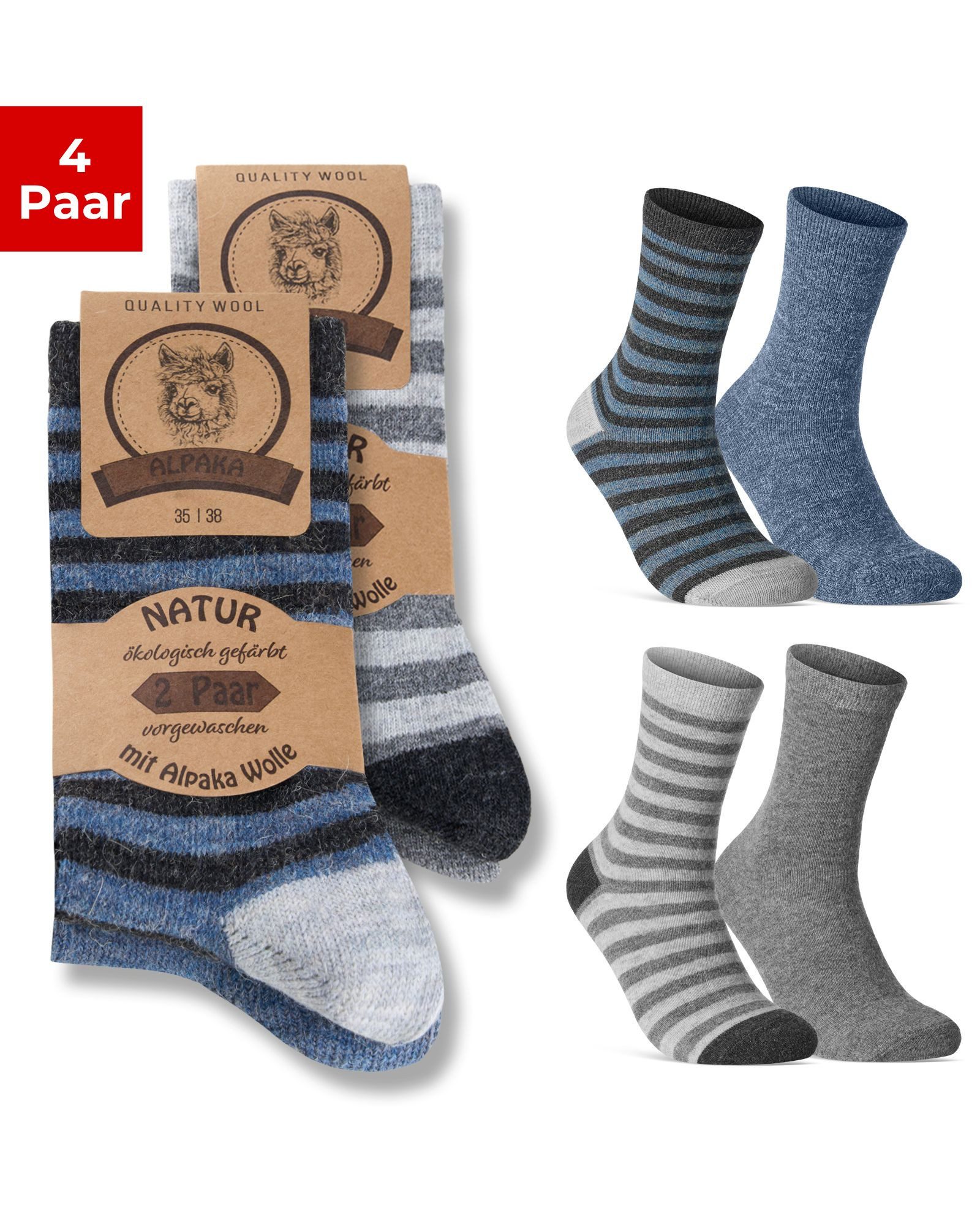 sockenkauf24 Thermosocken Alpaka Socken warme Wintersocken mit Wolle Damen & Herren Wollsocken (4-Paar)