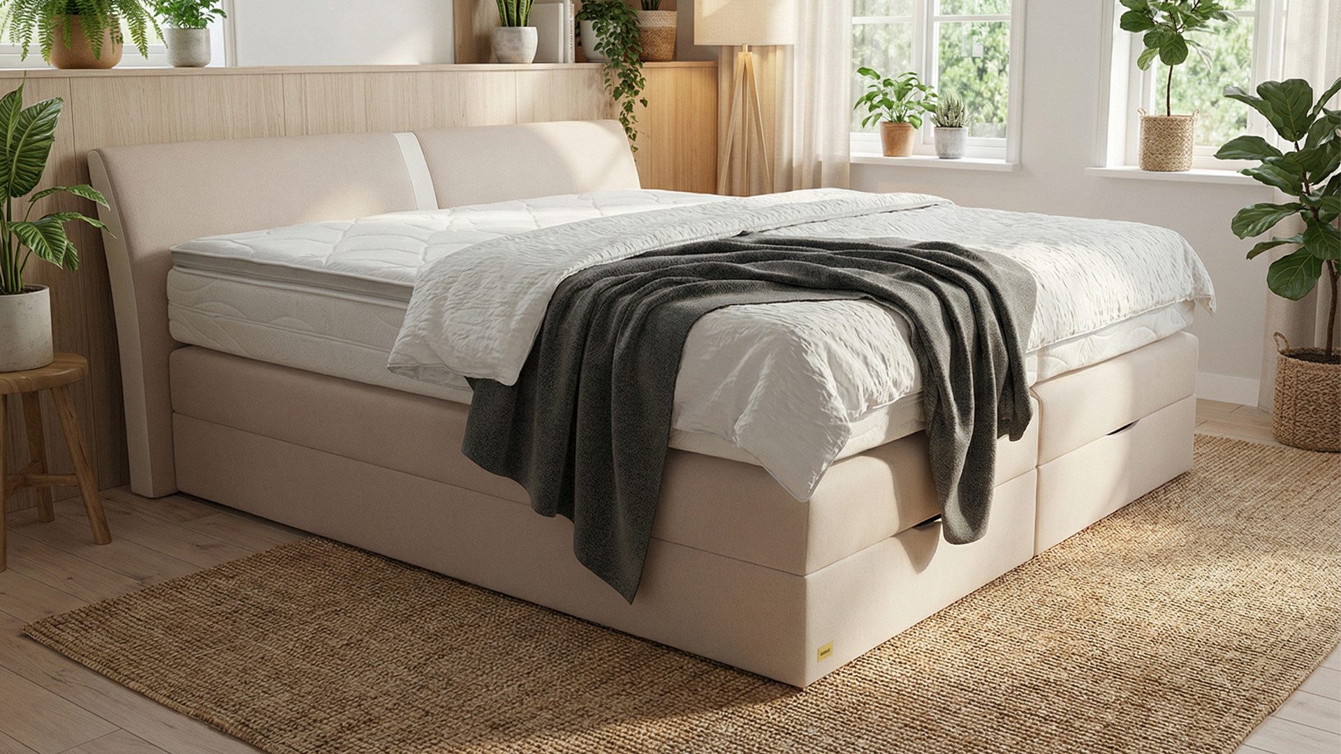 PAARA Boxspringbett Dallas Bettkasten Kopfverstellung Dachschräge, inkl. Matratze und Topper, mit einzigartigem Belüftungssystem