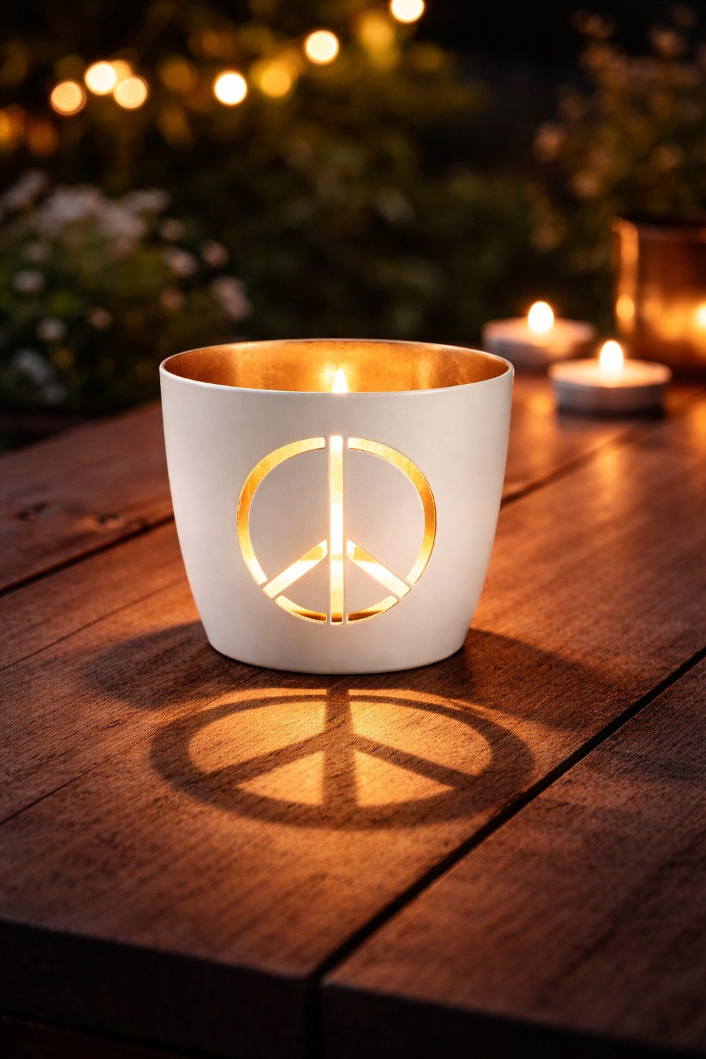 Giftcompany Kerzenhalter Giftcompany - Windlicht Madras mit 10 Teelichter "Peace" Weiß Gr. M