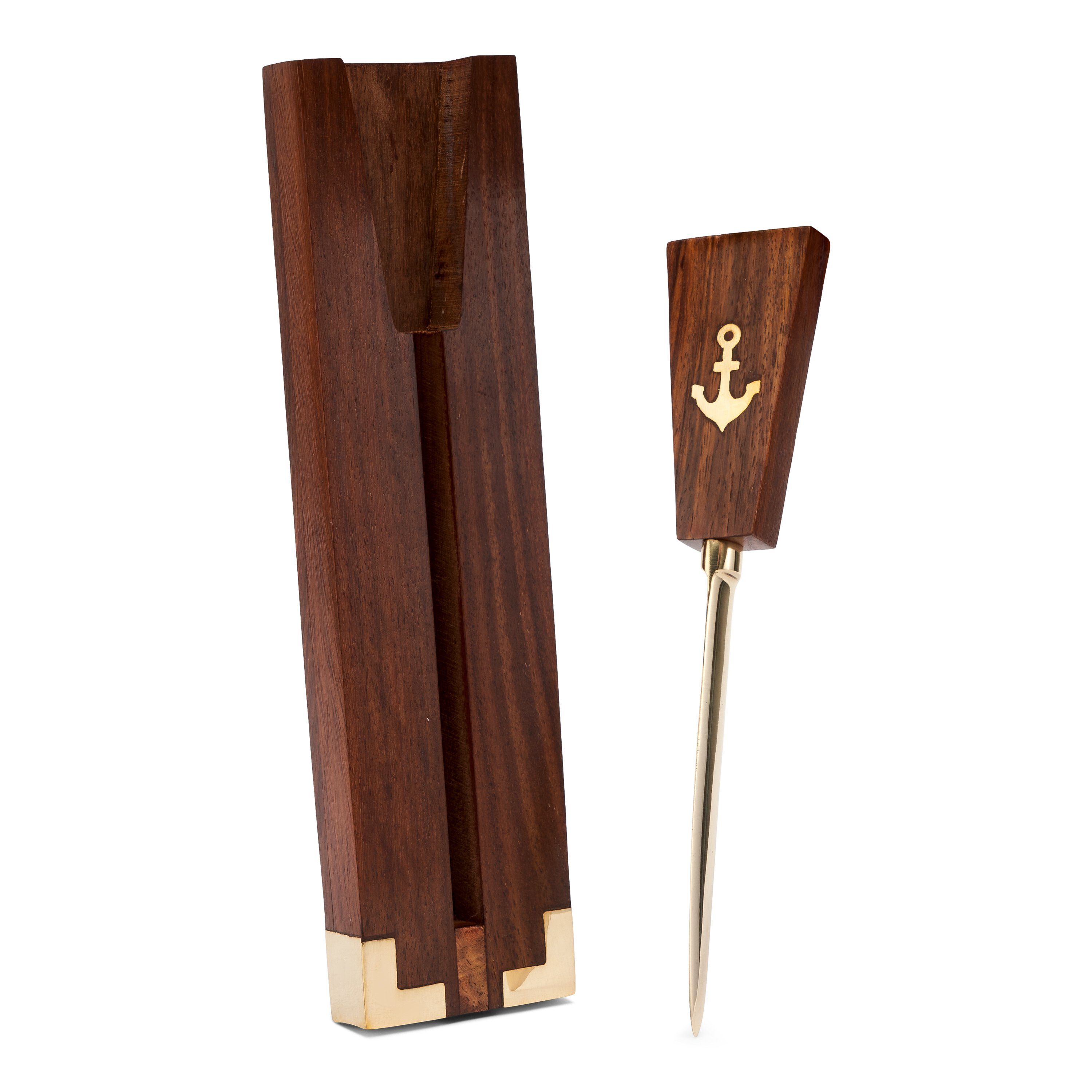 NKlaus Brieföffner Brieföffner Messsing mit Holzgriff 22x5cm Kuvertöffner Ankermotiv Brie, Made in Germnay