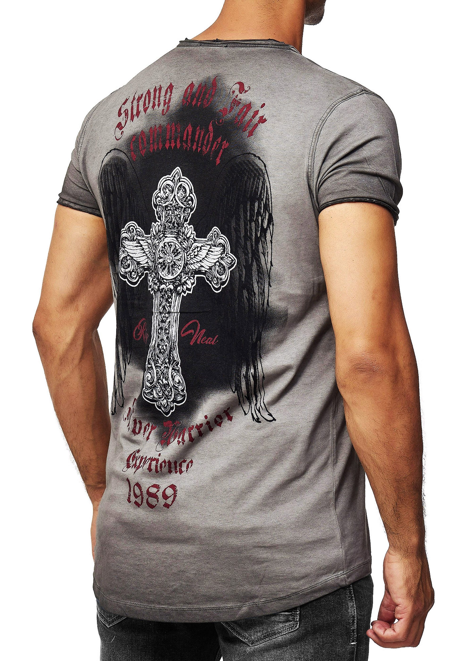 R-NEAL T-Shirt T-Shirt Verwaschen Regular Printed Oil Washed Roundneck S M günstig online kaufen