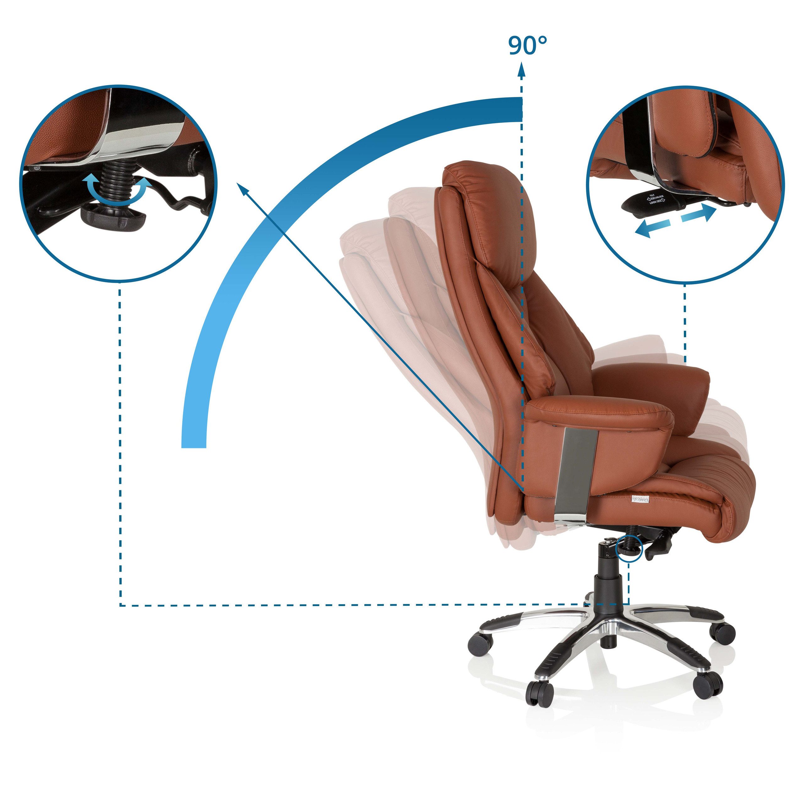 hjh OFFICE Drehstuhl Luxus Chefsessel Prado Leder mit Armlehnen (1 St), Profi Bürostuhl Schreibtischstuhl ergonomisch
