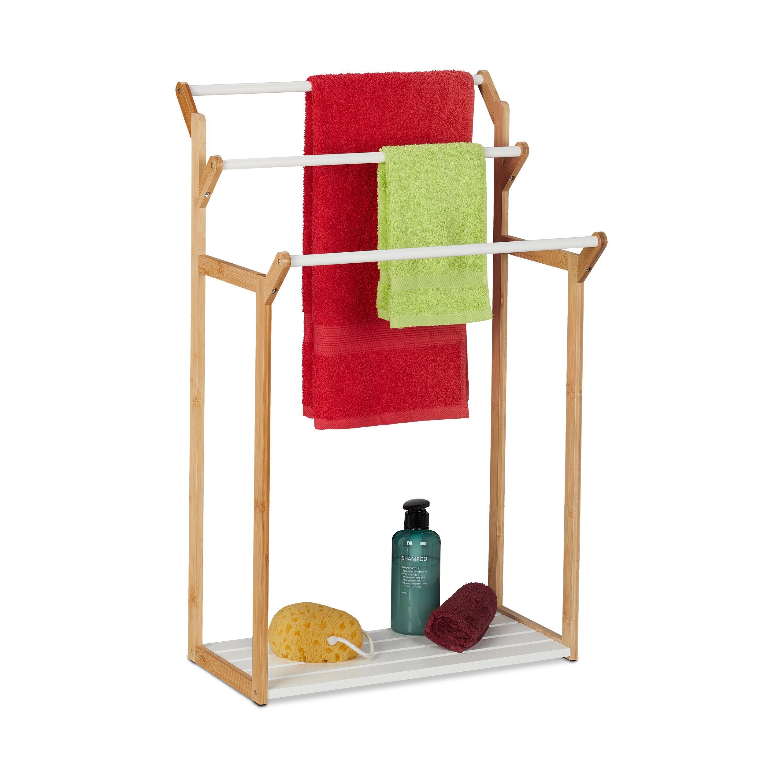 relaxdays Handtuchhalter Bambus Handtuchhalter mit Ablage | Handtuchstangen