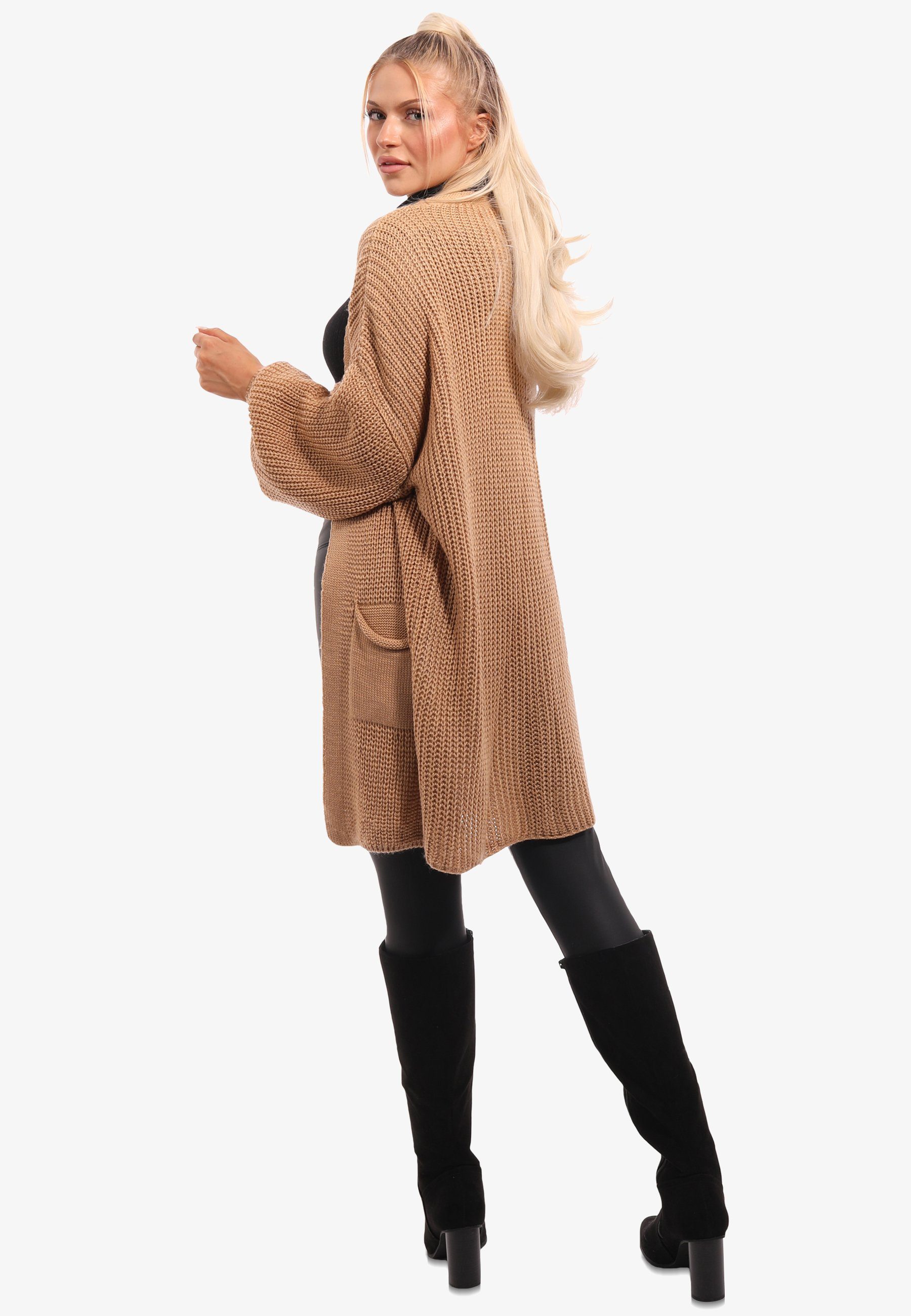 YC Fashion & Strick-Cardigan Unifarbe, Taschen Style mit mit in Cardigan beige Size One Taschen aufgesetzten