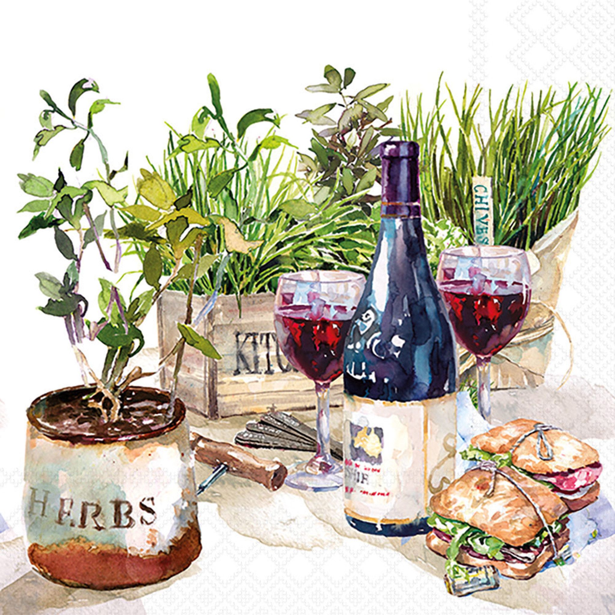 Ambiente Luxury Paper Products Papierserviette, Servietten Papier 33x33cm 3-lagig Wein & Kräuter Motiv 20 Stk.