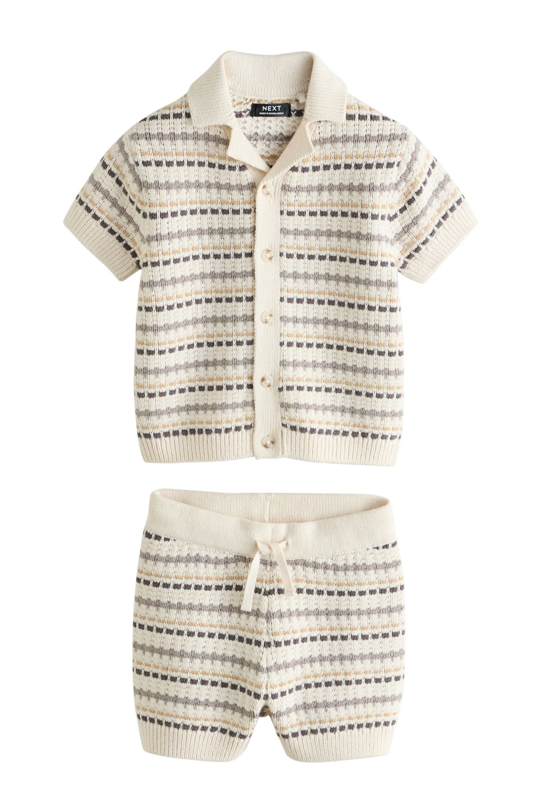 Hemd & Hose Strukturiertes Strick-Poloshirt und Shorts im Set