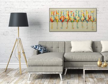 KUNSTLOFT Gemälde A Pride of Housecats 120x60 cm, Leinwandbild 100% HANDGEMALT Wandbild Wohnzimmer