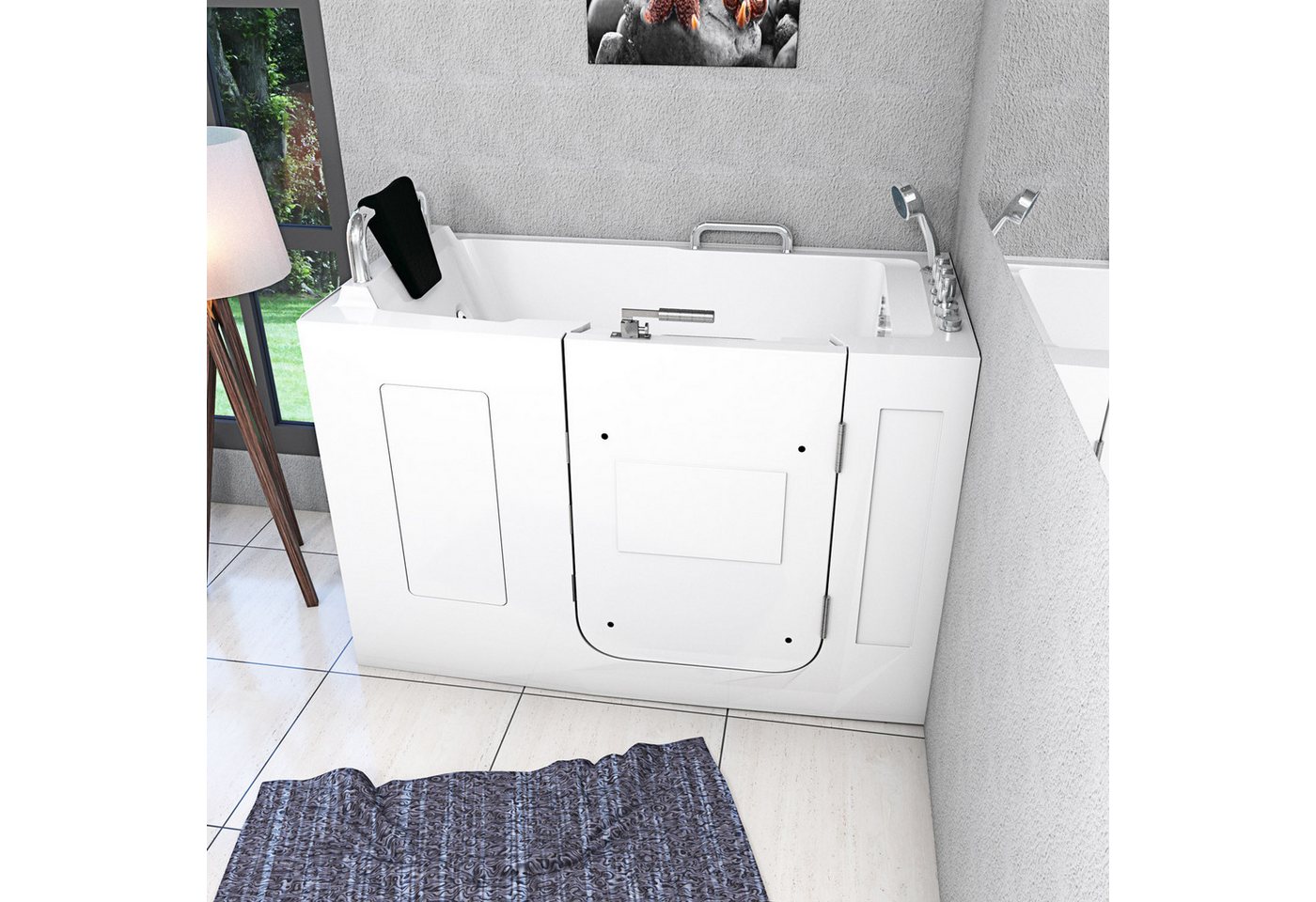 Thumbnail - AcquaVapore Whirlpool-Badewanne AcquaVapore Sitzwanne Whirlpool Wanne mit Tür S07WP-TH-C-R 140x76cm, (1-tlg)