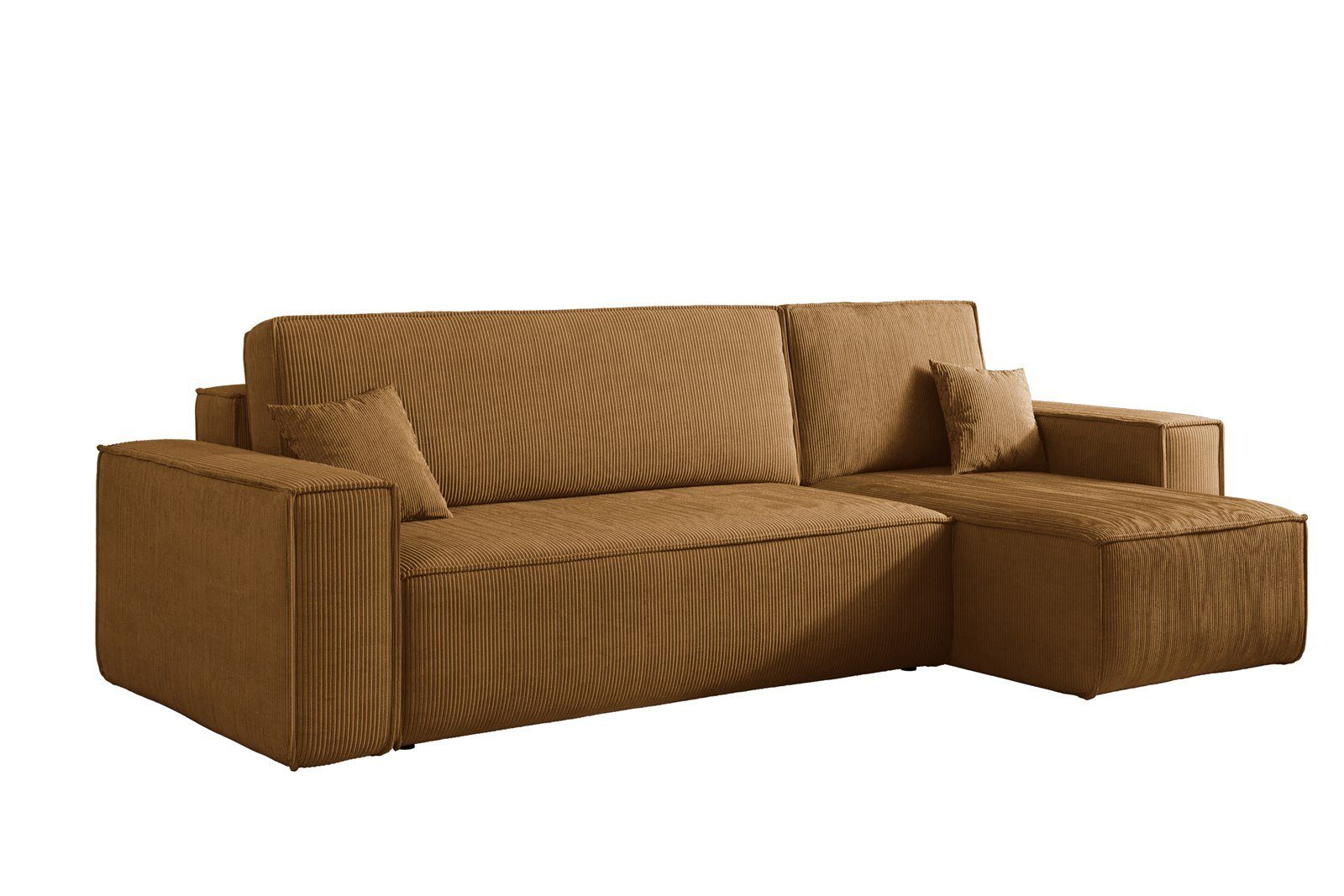 Compleo Ecksofa Wohnzimmer und Schlaffunktion, Ecke, cm, Cord, Breite 244 TOKYO, Gelb mit mane mit Bettkasten, L-form universelle Modern