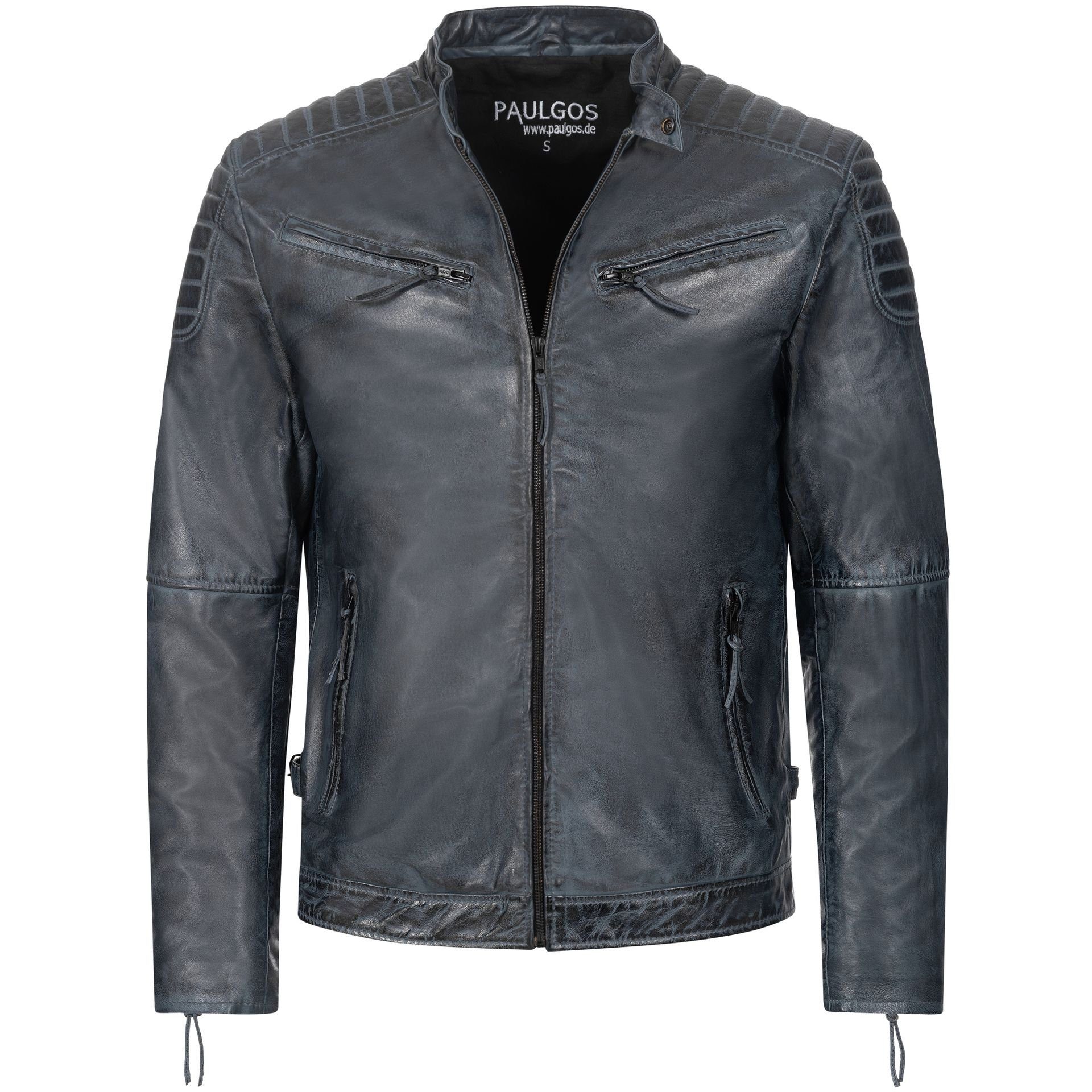 PAULGOS Lederjacke Herren Jacke Übergangsjacke Biker Look 100% Echtleder D2