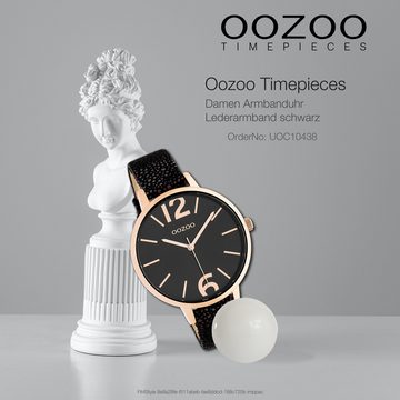 OOZOO Quarzuhr Oozoo Damen Armbanduhr Timepieces Analog, Damenuhr rund, groß (ca. 42mm), Lederarmband schwarz, bronze, Fashion