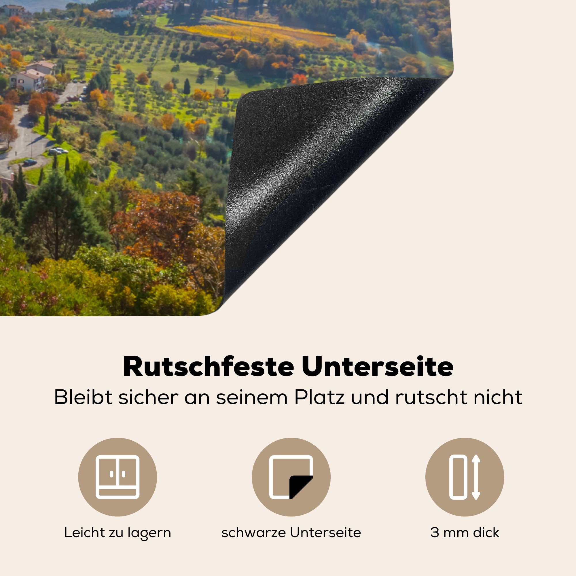 MuchoWow Herdblende-/Abdeckplatte Toskana - Italien (1 für Vinyl, tlg), - 81x52 Sonne, küche, cm, Schutz die Induktionskochfeld Ceranfeldabdeckung