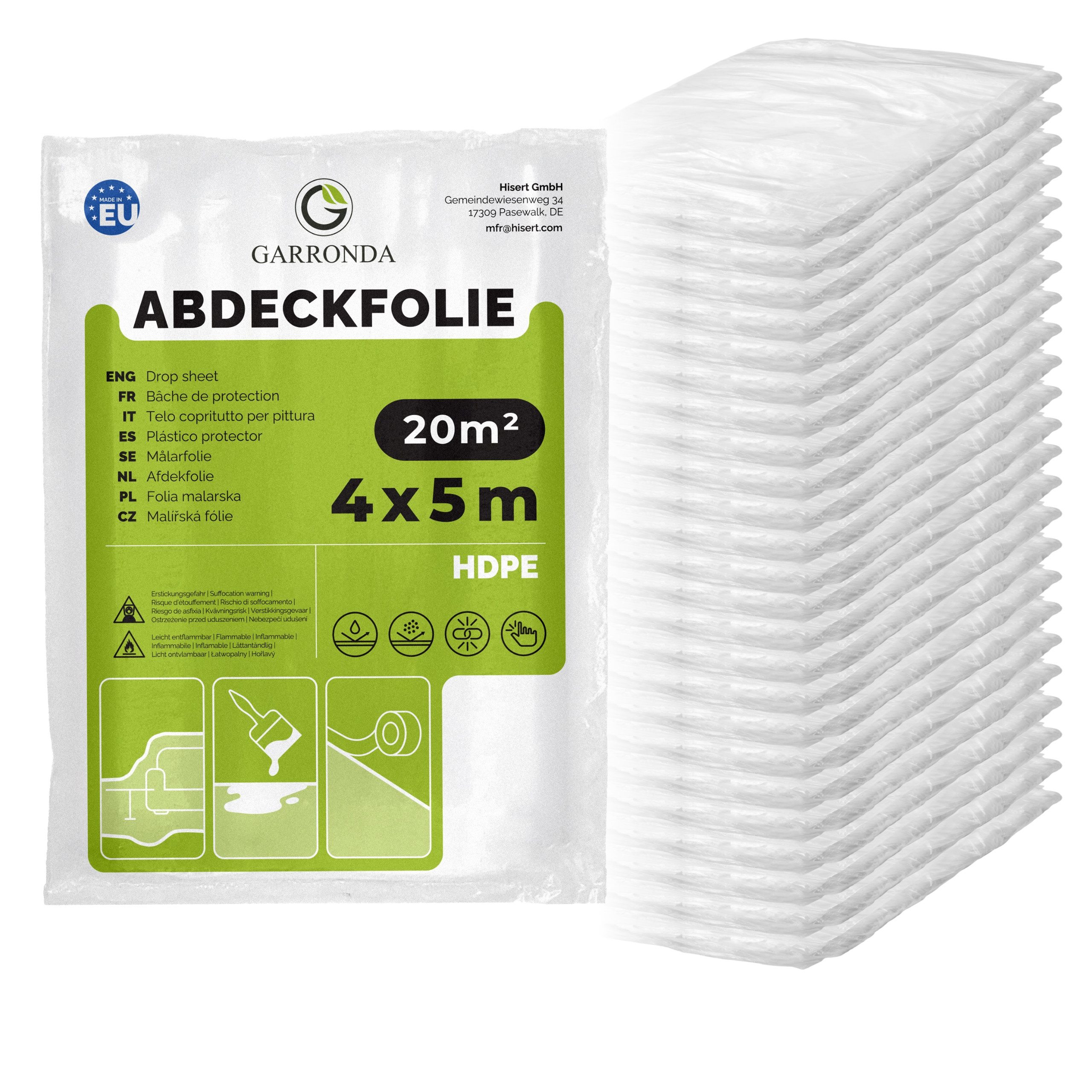 Garronda Abdeckfolie Maler 4x5 m Staubschutzfolie für Renovierung Allzweckfolie GD-0166, 0.005 mm Stärke, (24-St)