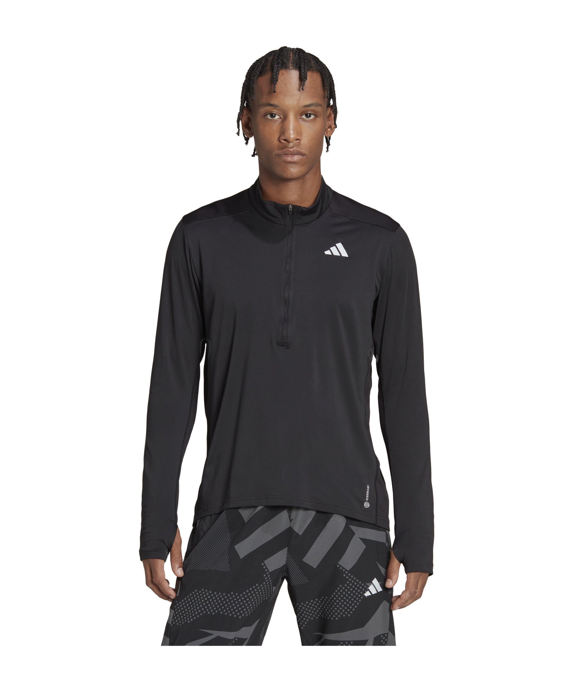 schwarz Lauftop adidas Sweatshirt Daumenöffnung Halfzip Performance