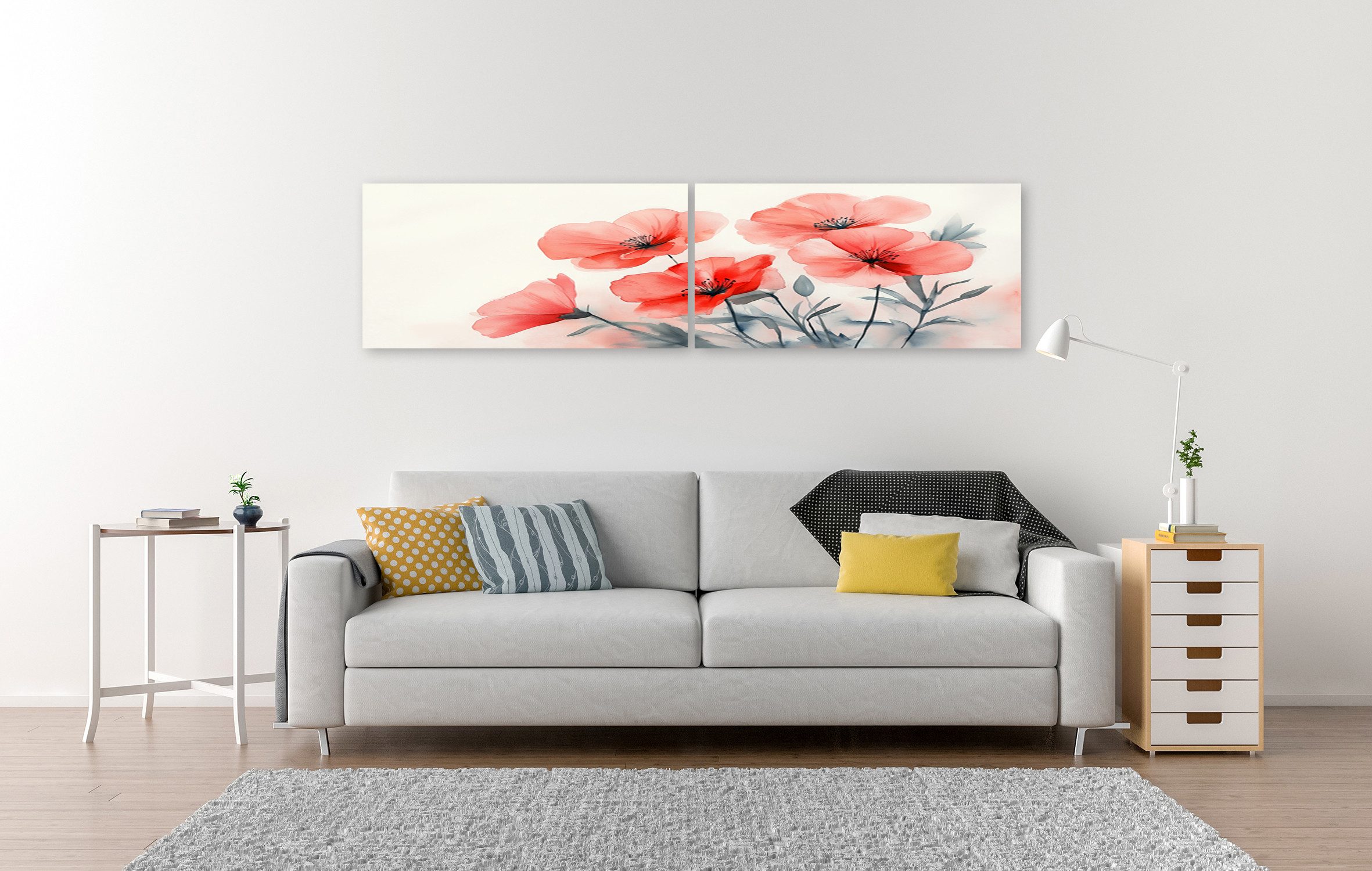 islandburner Leinwandbild Aquarell rote Blüten Eleganz