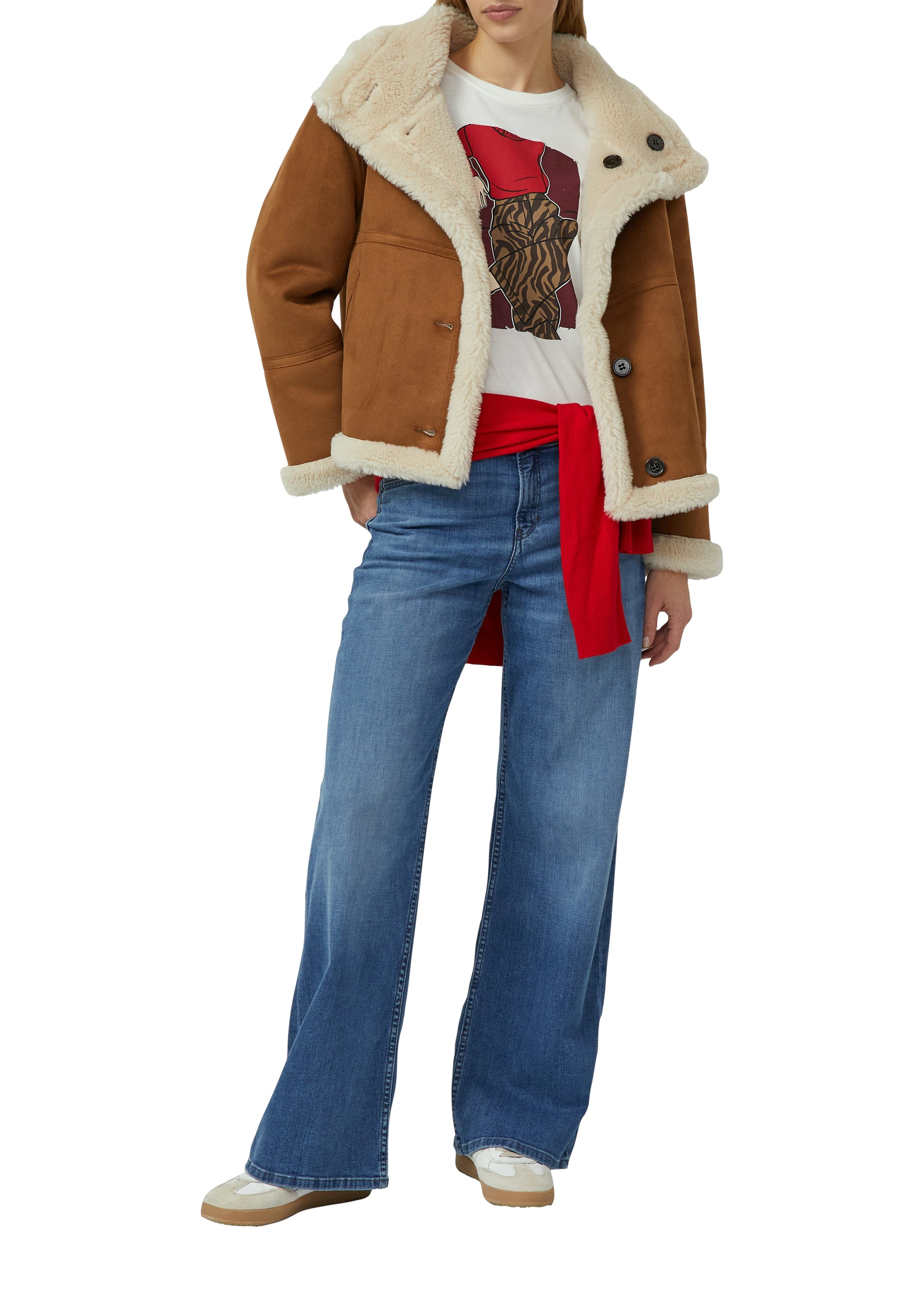 s.Oliver Langarmshirt mit Print und Schmucksteinen günstig online kaufen