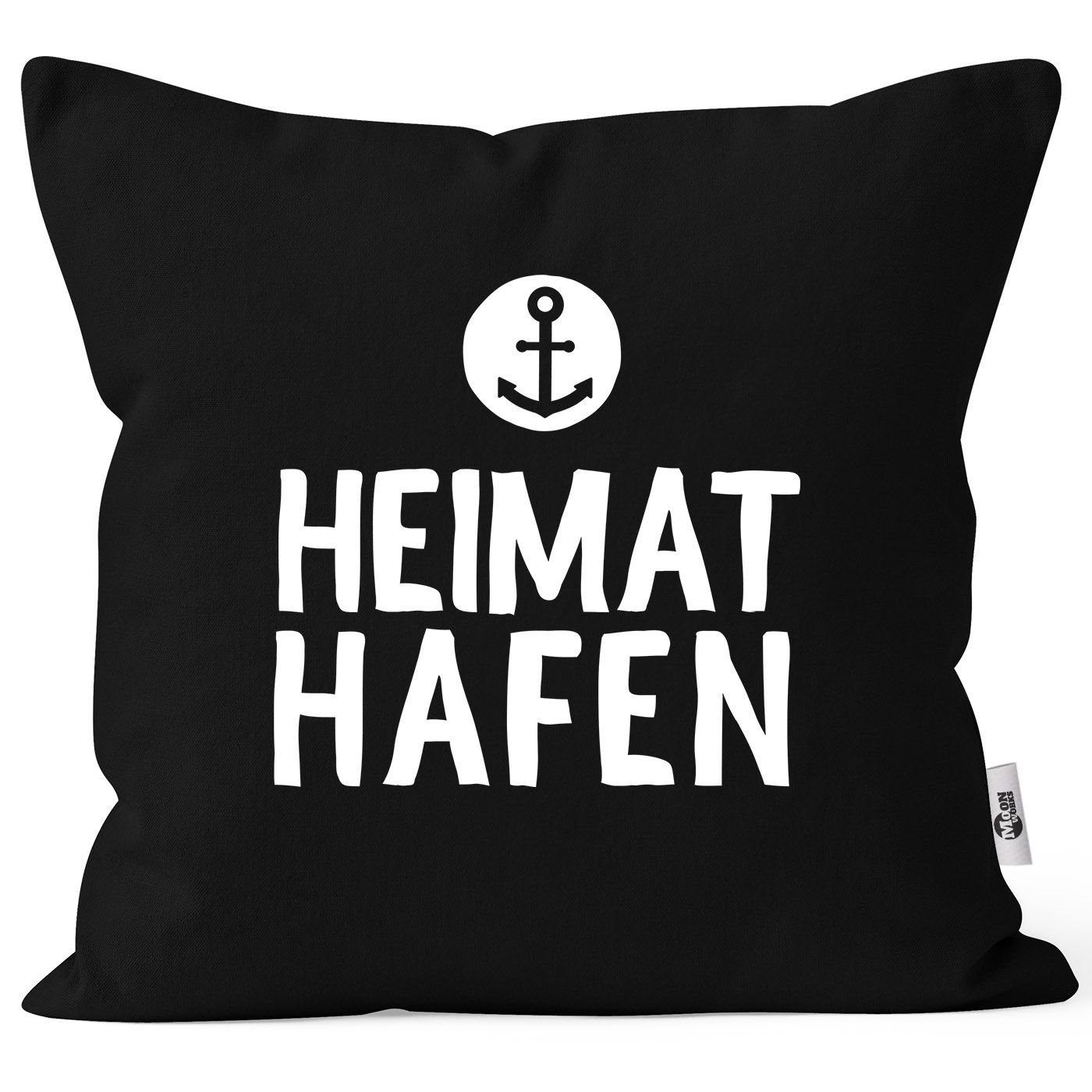 MoonWorks Dekokissen Kissenbezug Aufschrift Heimathafen Anker Geschenk Partner Familie Freunde maritimes Motiv Moonworks® schwarz