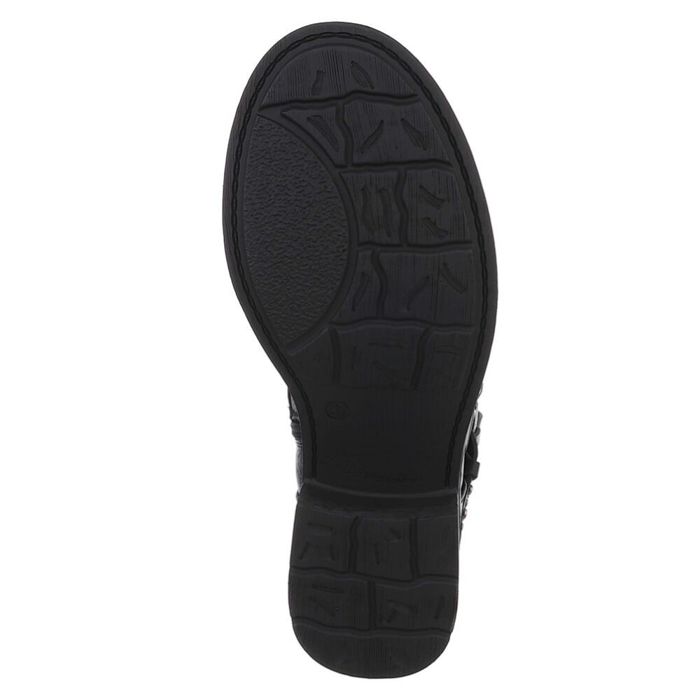 Ital-Design Bikerboots mit Nieten und Riemen für Damen, Alltagstauglich Stiefelette (90110120) Blockabsatz Schnürstiefeletten in Schwarz