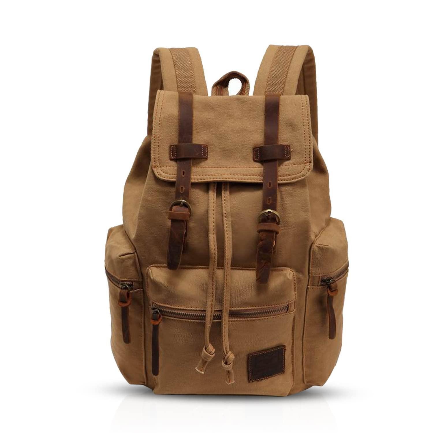 LuxusKollektion Schulrucksack Vintage Rucksack Khaki für 14" Laptop
