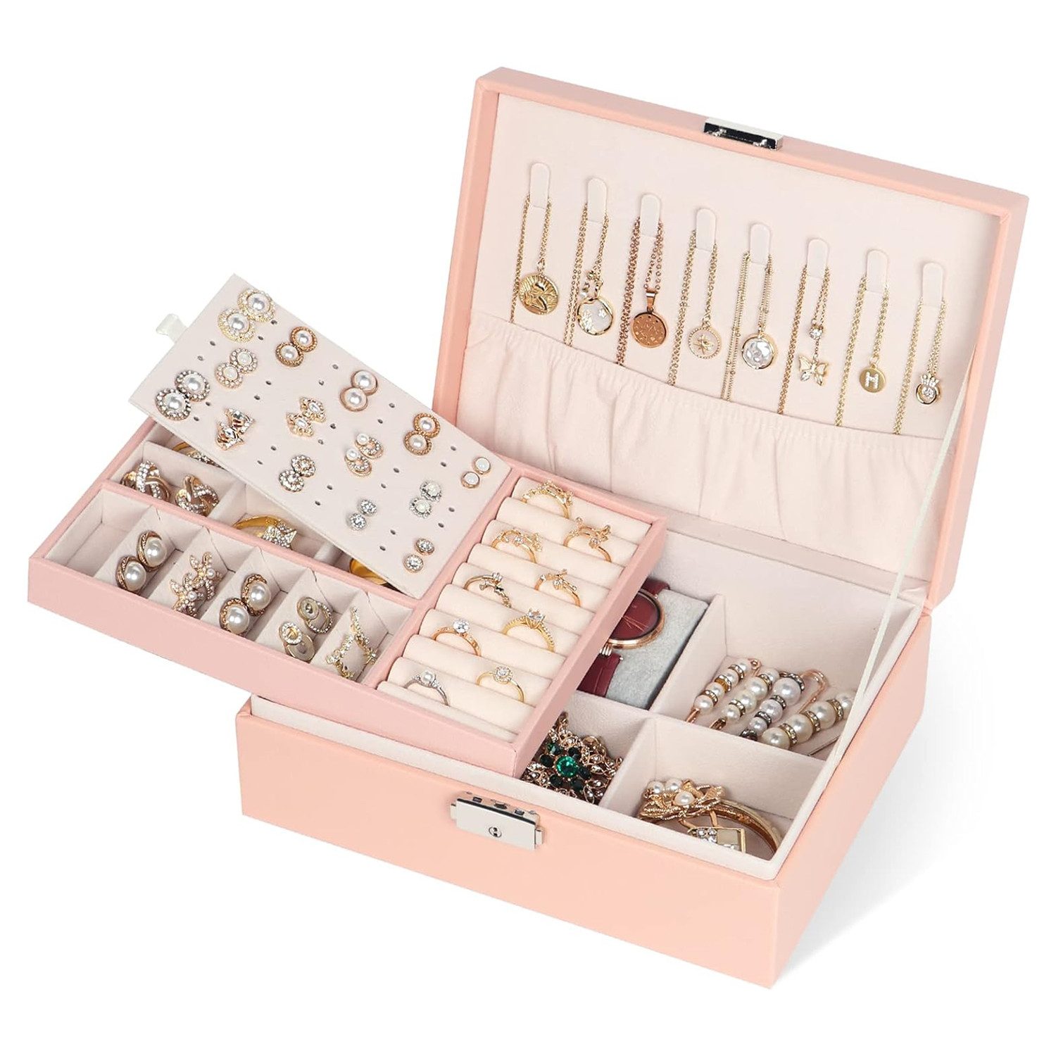 OSTWOLKE Schmuckkasten 2 Schichten Schmuckkästchen Schmuckschatulle Schmuck günstig online kaufen