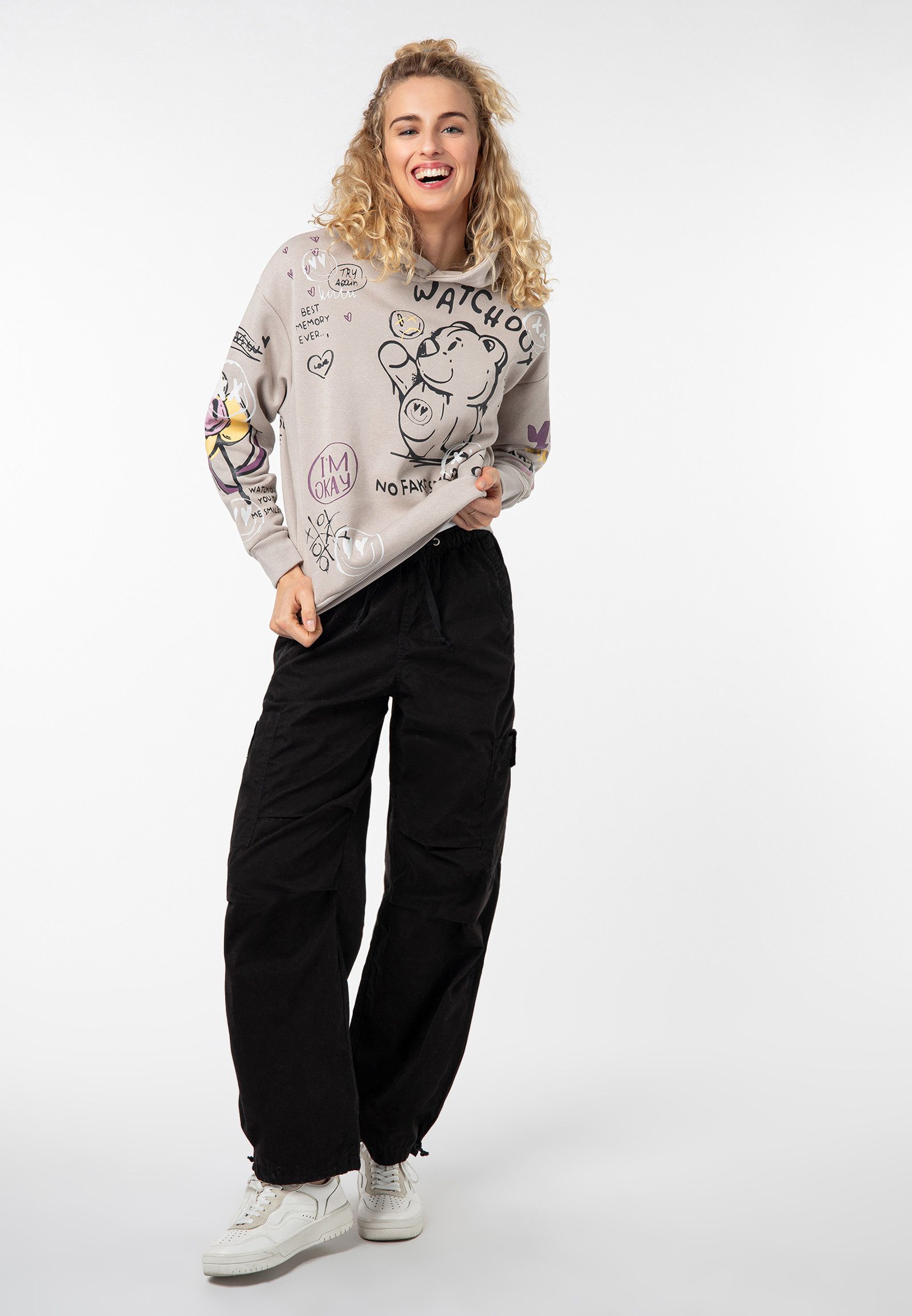 SUBLEVEL Cargohose Damen Hose Parachute-Style Baggy, Cargohose, Haremhose