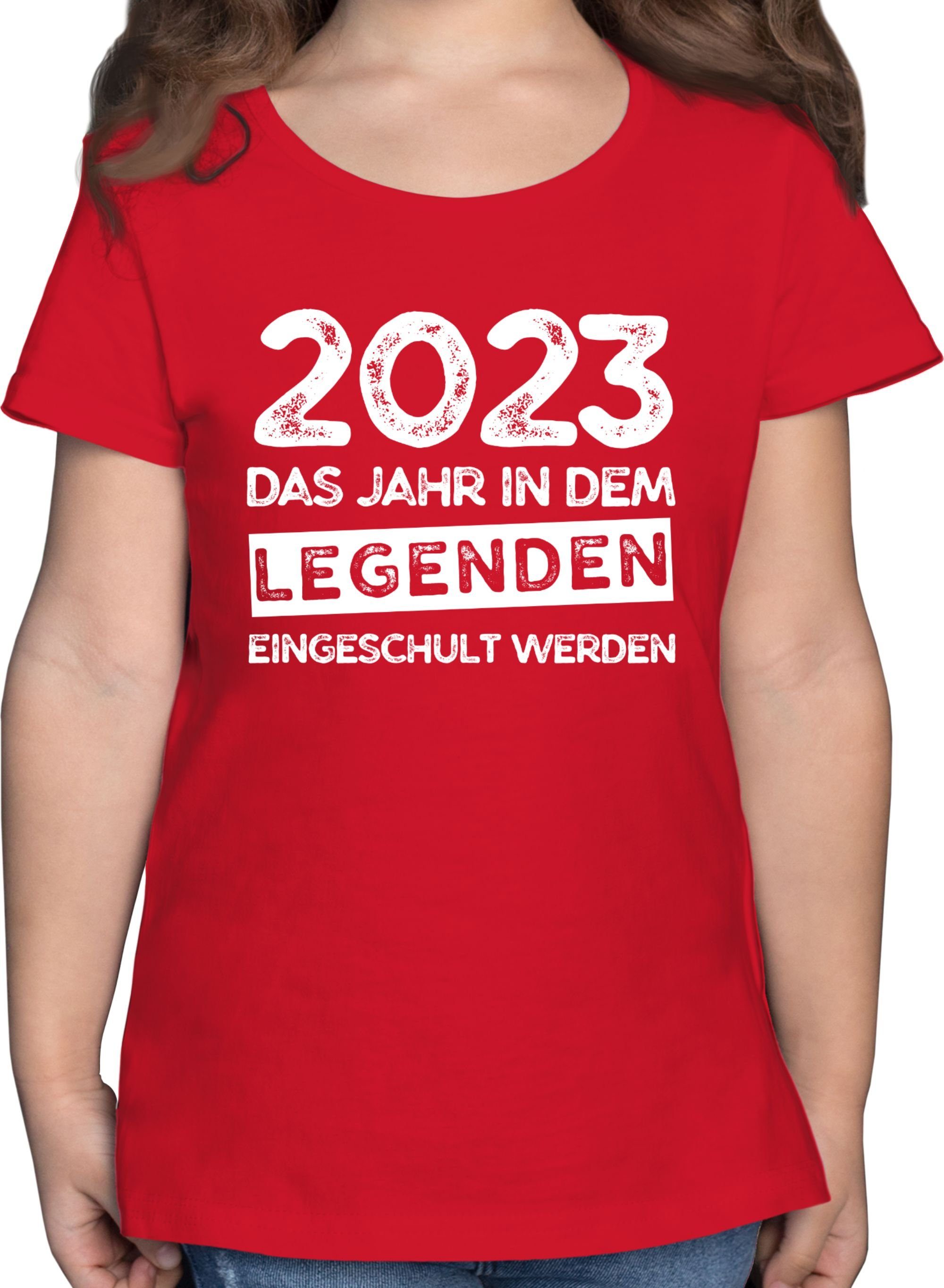 Mädchen werden 2023 2 Jahr Einschulung Rot Das eingeschult in T-Shirt dem Shirtracer Legenden