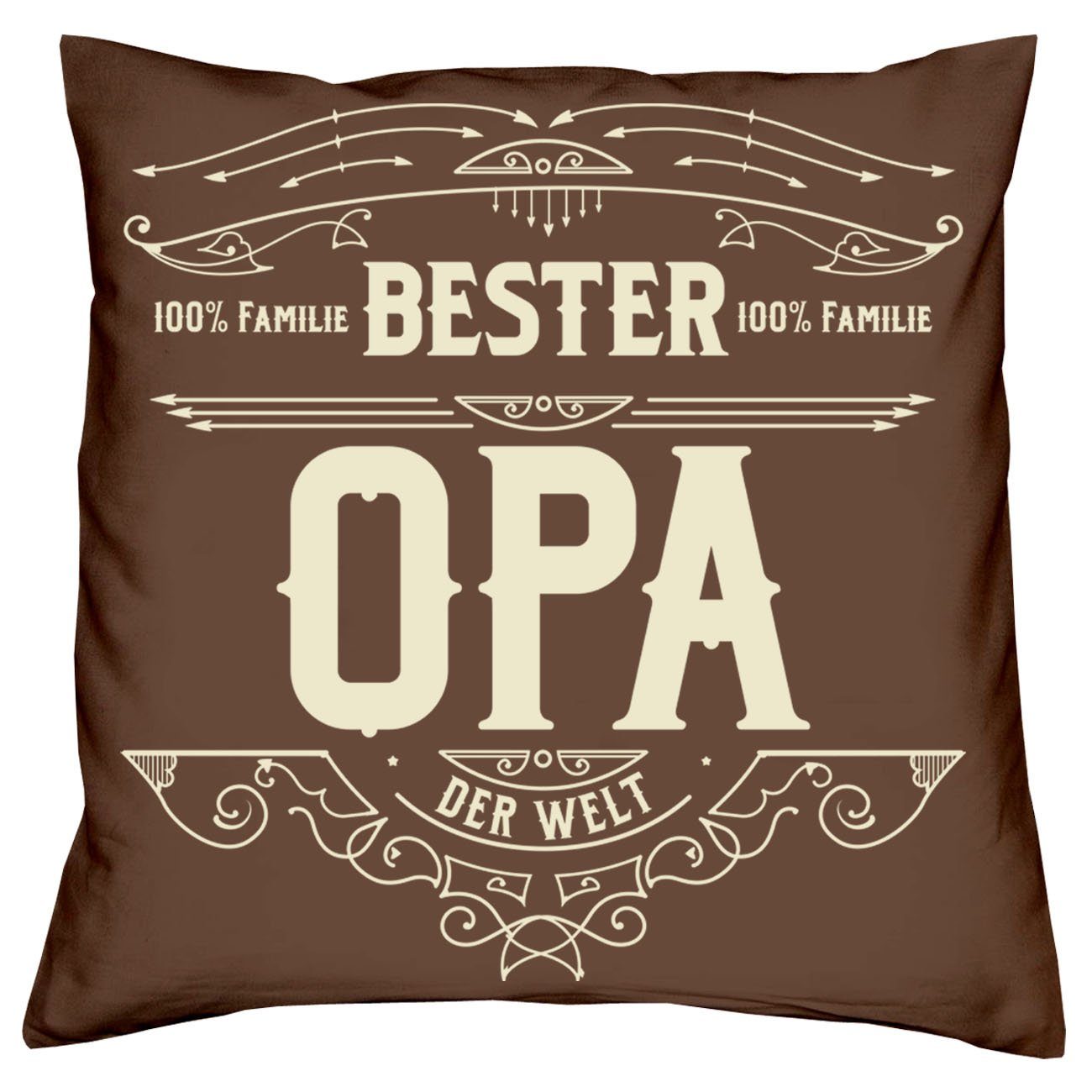 Soreso® Dekokissen Kissen Bester Opa & Urkunde für den Weltbesten Opa, Geschenk Geburstag Vatertag Weihnachten braun