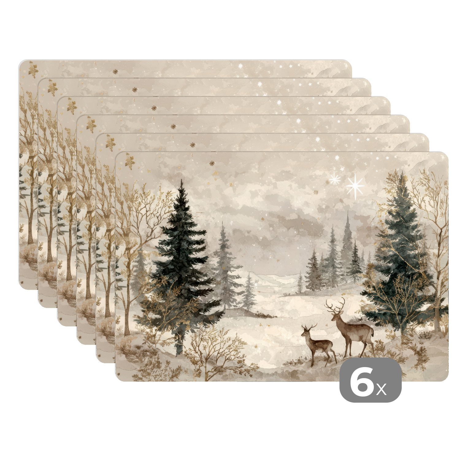 MuchoWow Platzset Wald - Hirsche - Winter - Schnee, (6-St), Platzsets, Tisc günstig online kaufen
