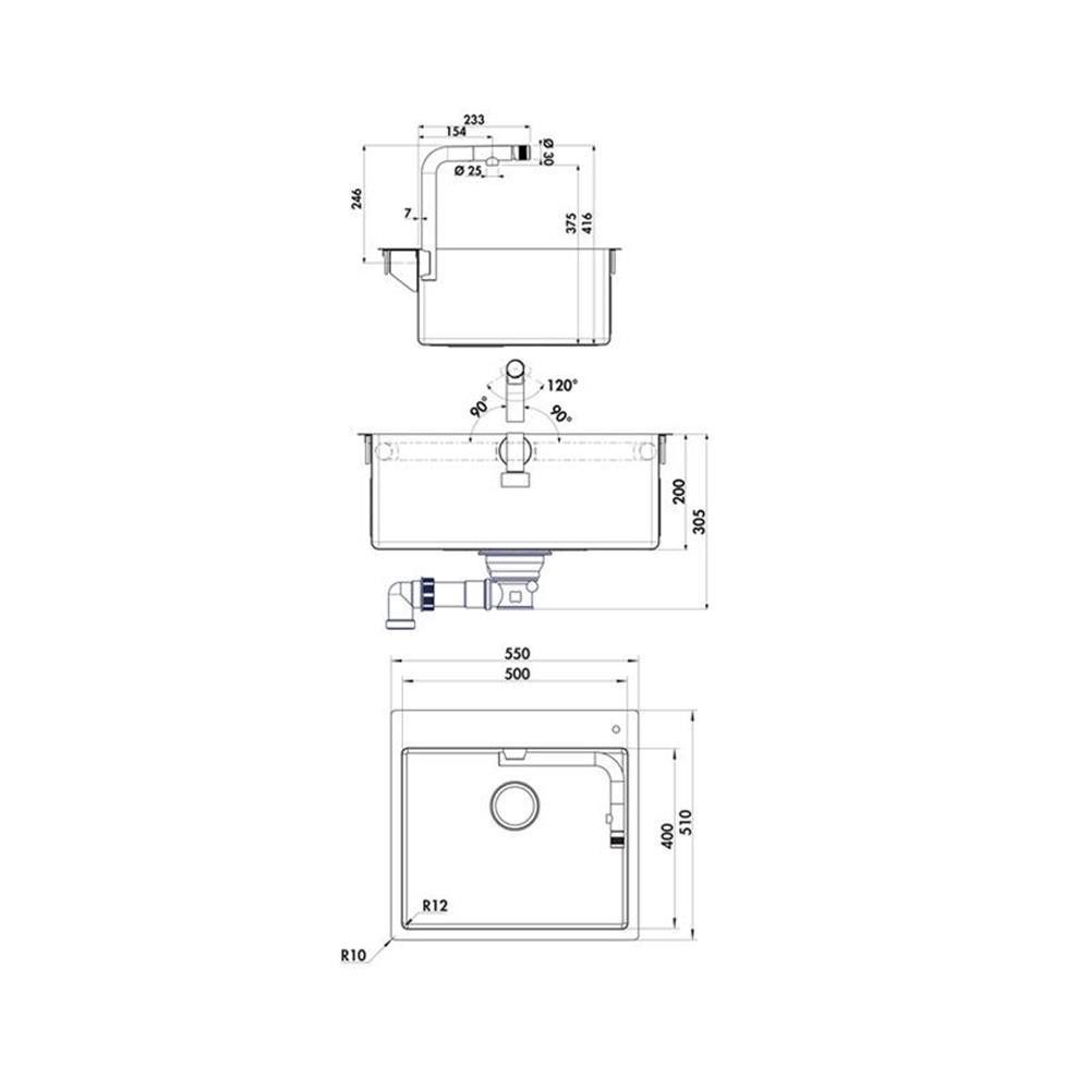 Naber Edelstahlspüle n-Set Corno Turno 60, Spüle und integrierte Armatur Turno, Edelstahl, 55/51 cm – Bild 5 von 5