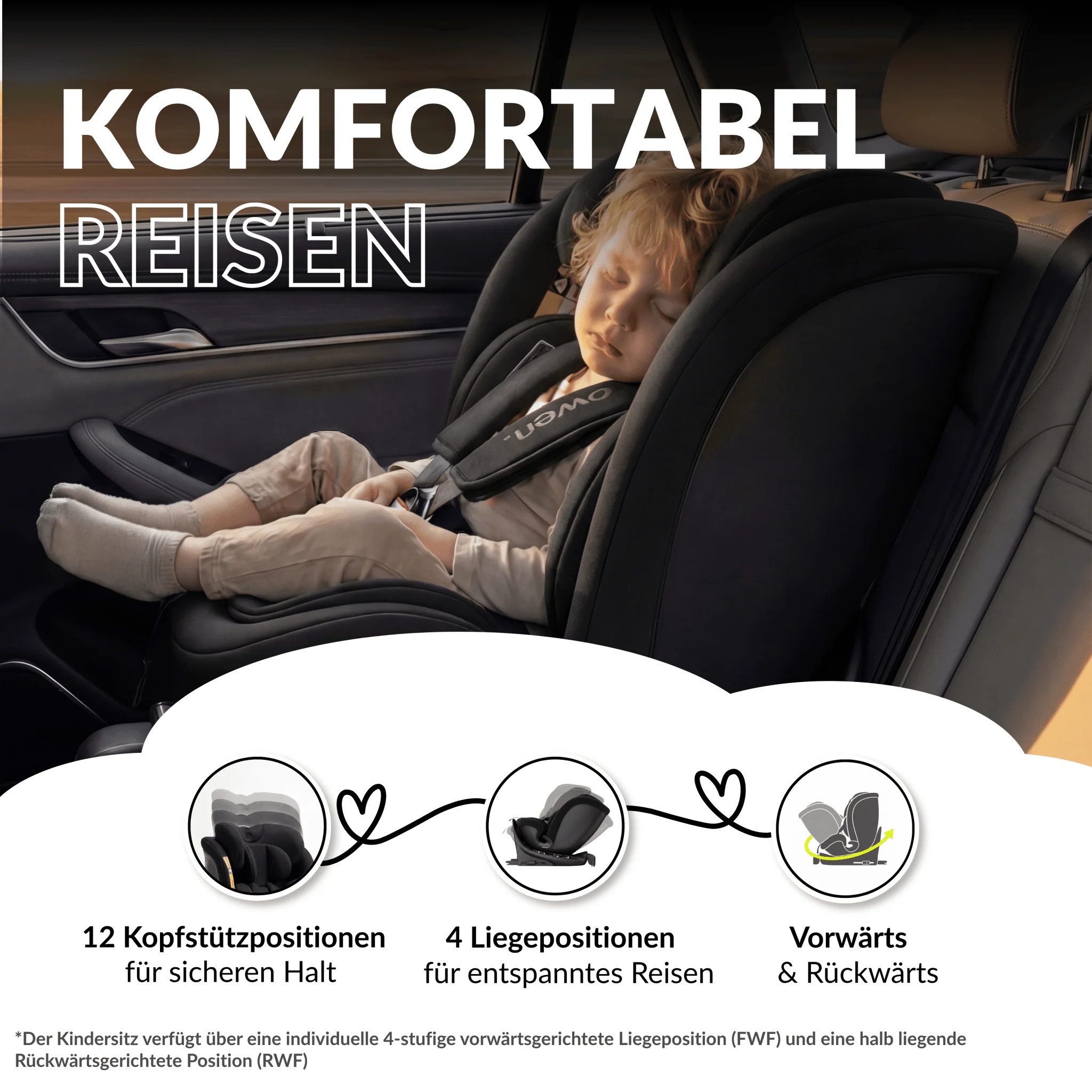 OWEN Autokindersitz OWEN® 3-in-1 Kindersitz mit ISOFIX 360º Comfy, bis: 12, Kombinations-Kindersitz (mitwachsend)