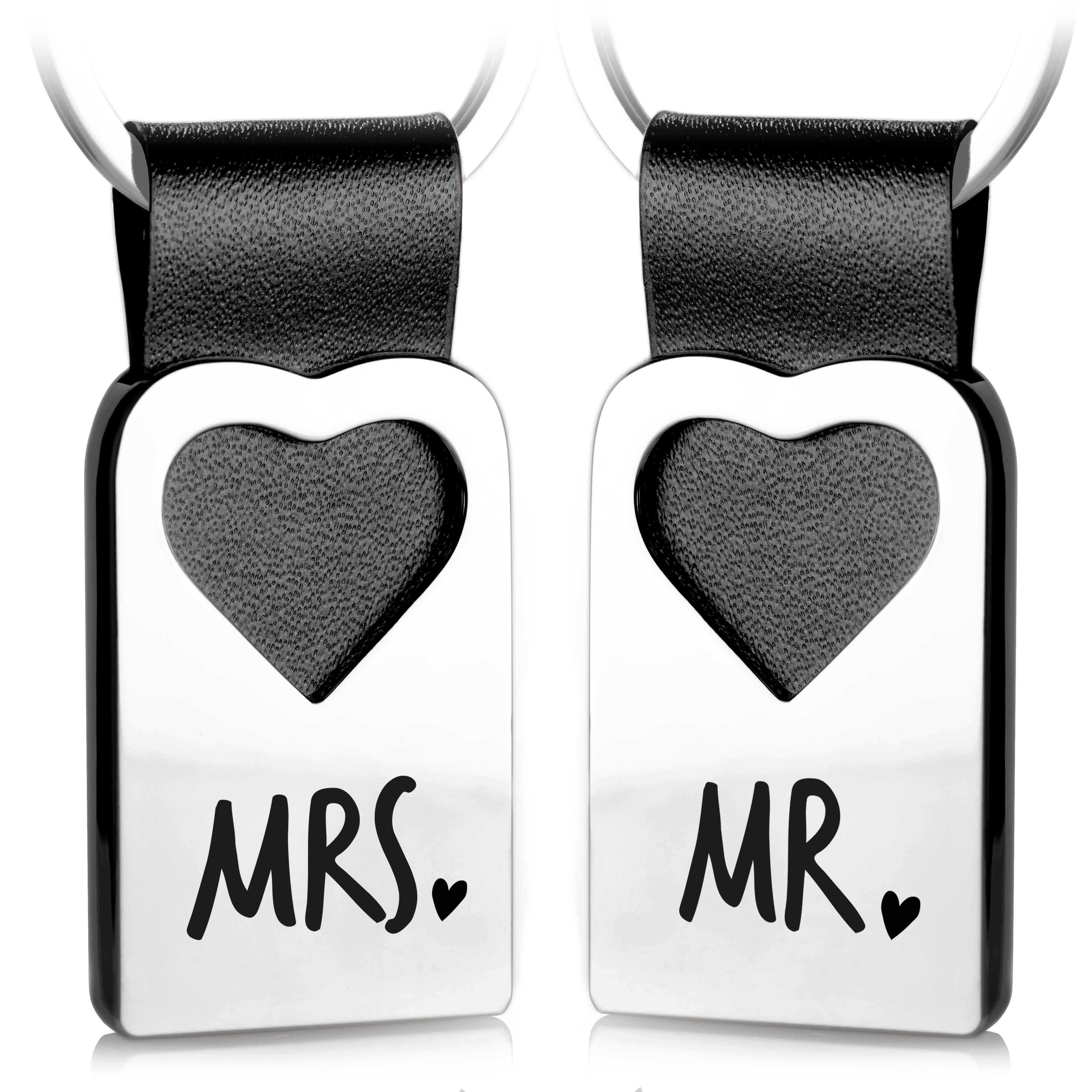 FABACH Schlüsselanhänger Set Leder mit Gravur - Geschenke für Hochzeit, Heirat, Ehe - Mr. & Mrs.
