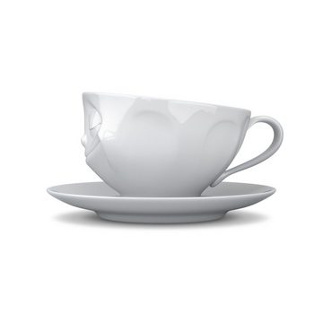 FIFTYEIGHT PRODUCTS Tasse Tasse Glücklich weiß - 200 ml - Kaffeetasse Weiß - 1 Stück