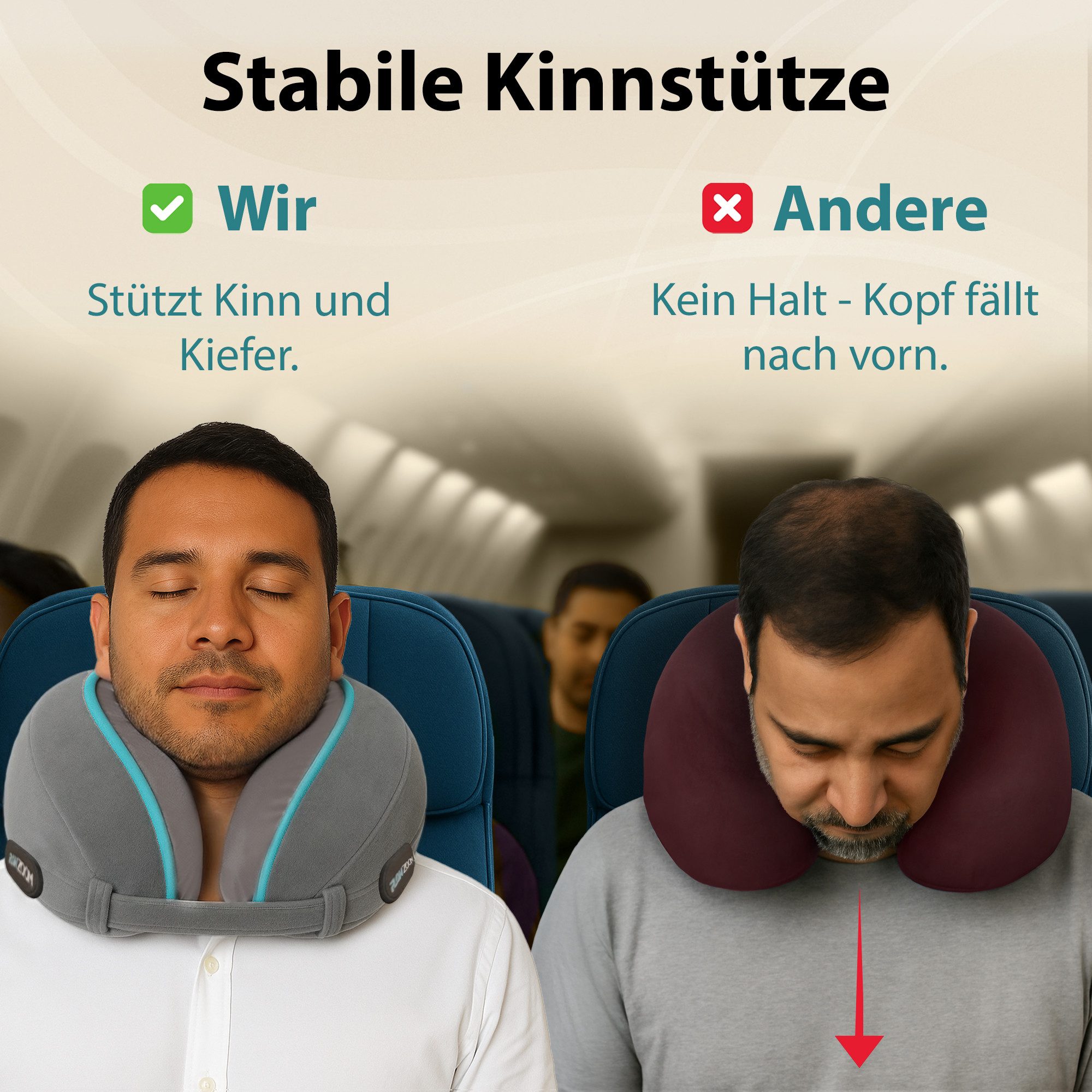 FLOWZOOM Nackenhörnchen DREAM - Nackenkissen Flugzeug - Memory-foam für lange, schmale Hälse, Nackenkissen Reisen - Nackenhörnchen für Erwachsene - Memoryschaum