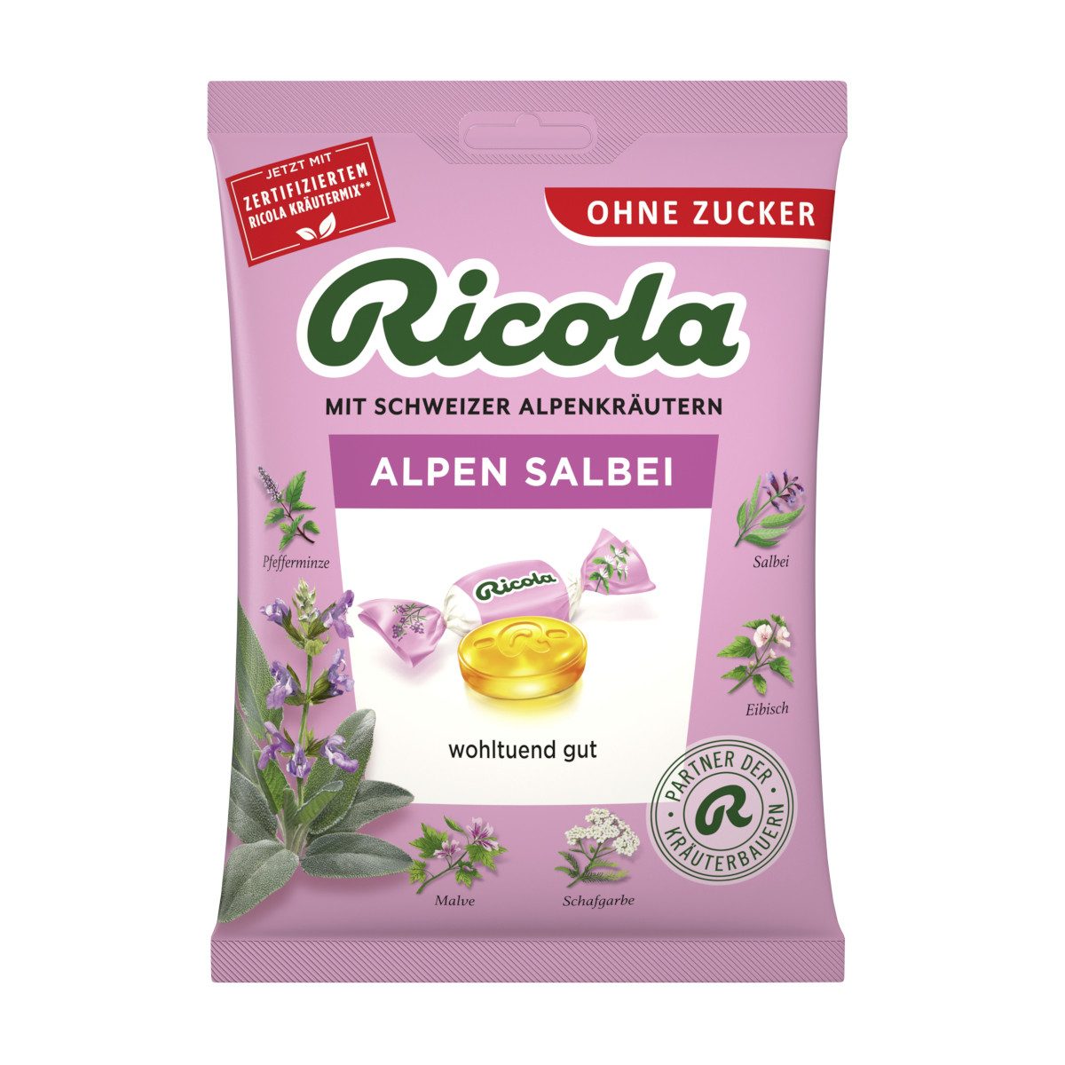 RICOLA Süßigkeit, Ricola Original Kräuter Alpen Salbei ohne Zucker Packung 75g