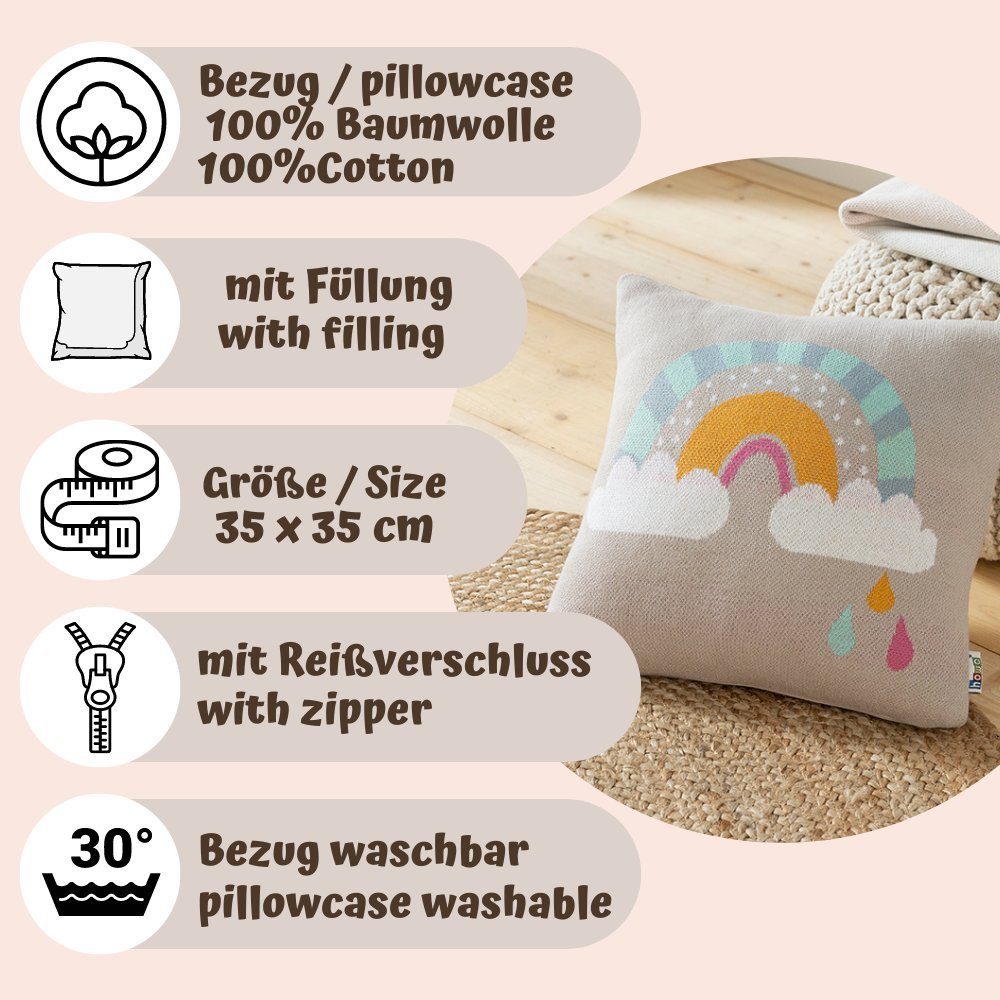 howa Dekokissen be happy, Strickkissen Kinderzimmer Deko mit Füllung für Kinder, Baumwolle
