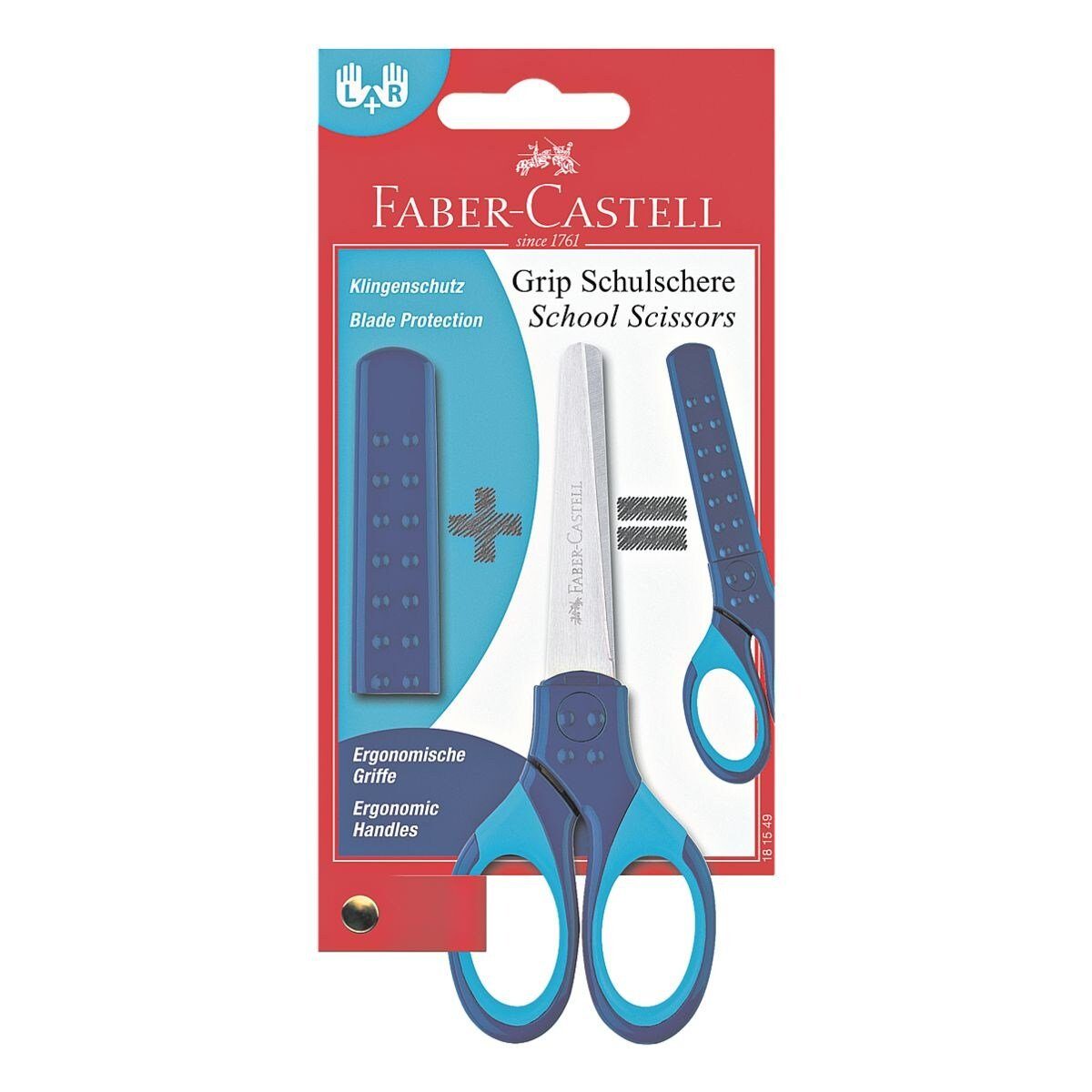 Faber-Castell Papierscheren Grip, Schulschere 20 cm, mit Schutzkappe, für Rechts- und Linkshänder